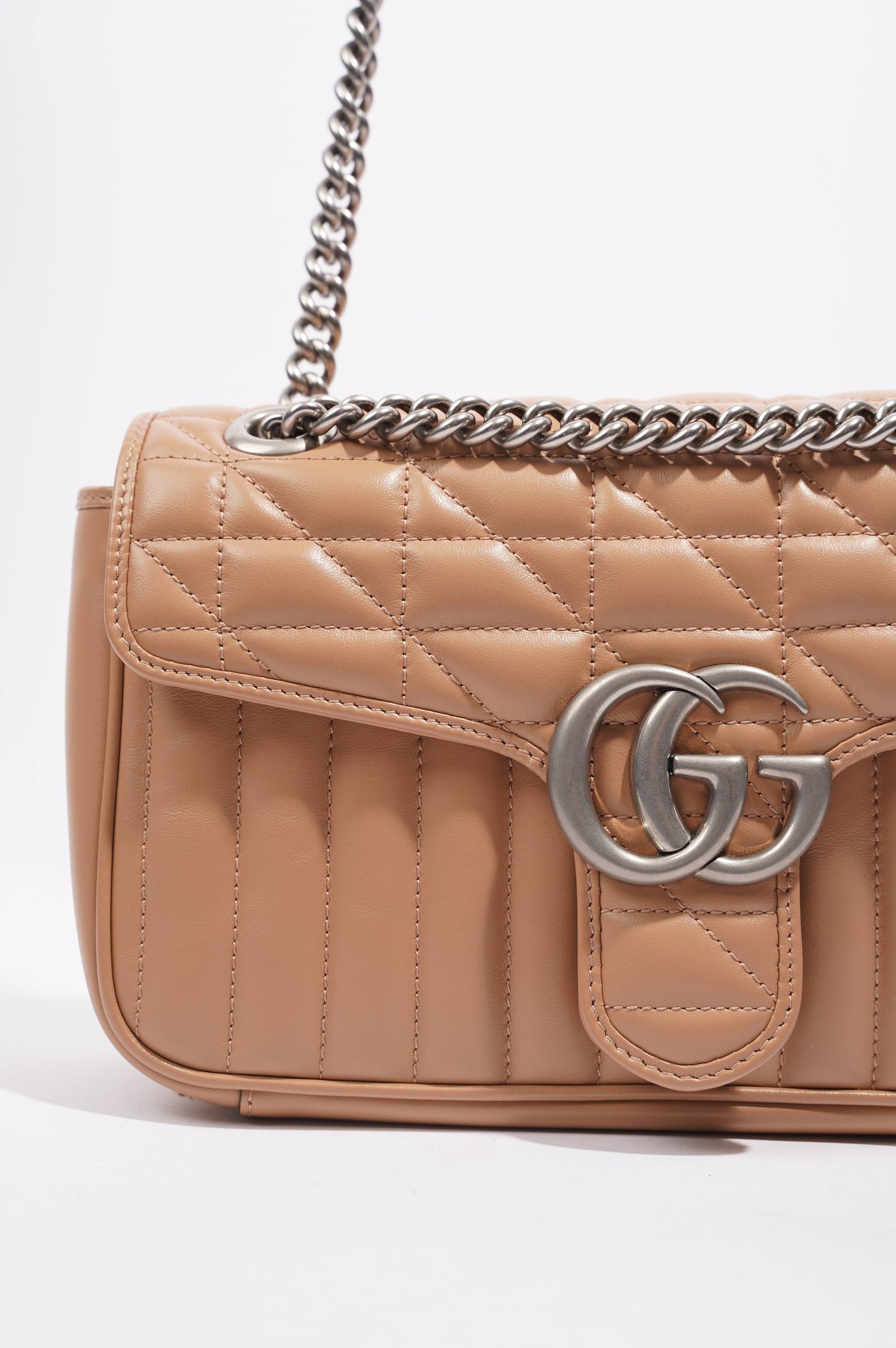 Gucci Womens GG Marmont Bag Nude Leather Small
