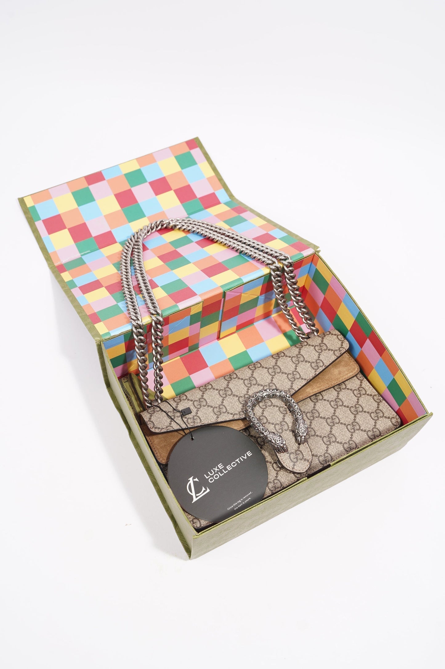 Gucci Womens Dionysus GG Rectangular Bag Supreme Canvas Small