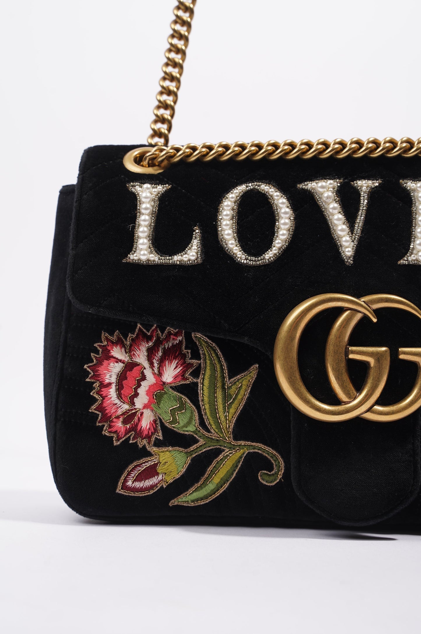 Gucci Womens Marmont Loved Flap Black Multi Medium