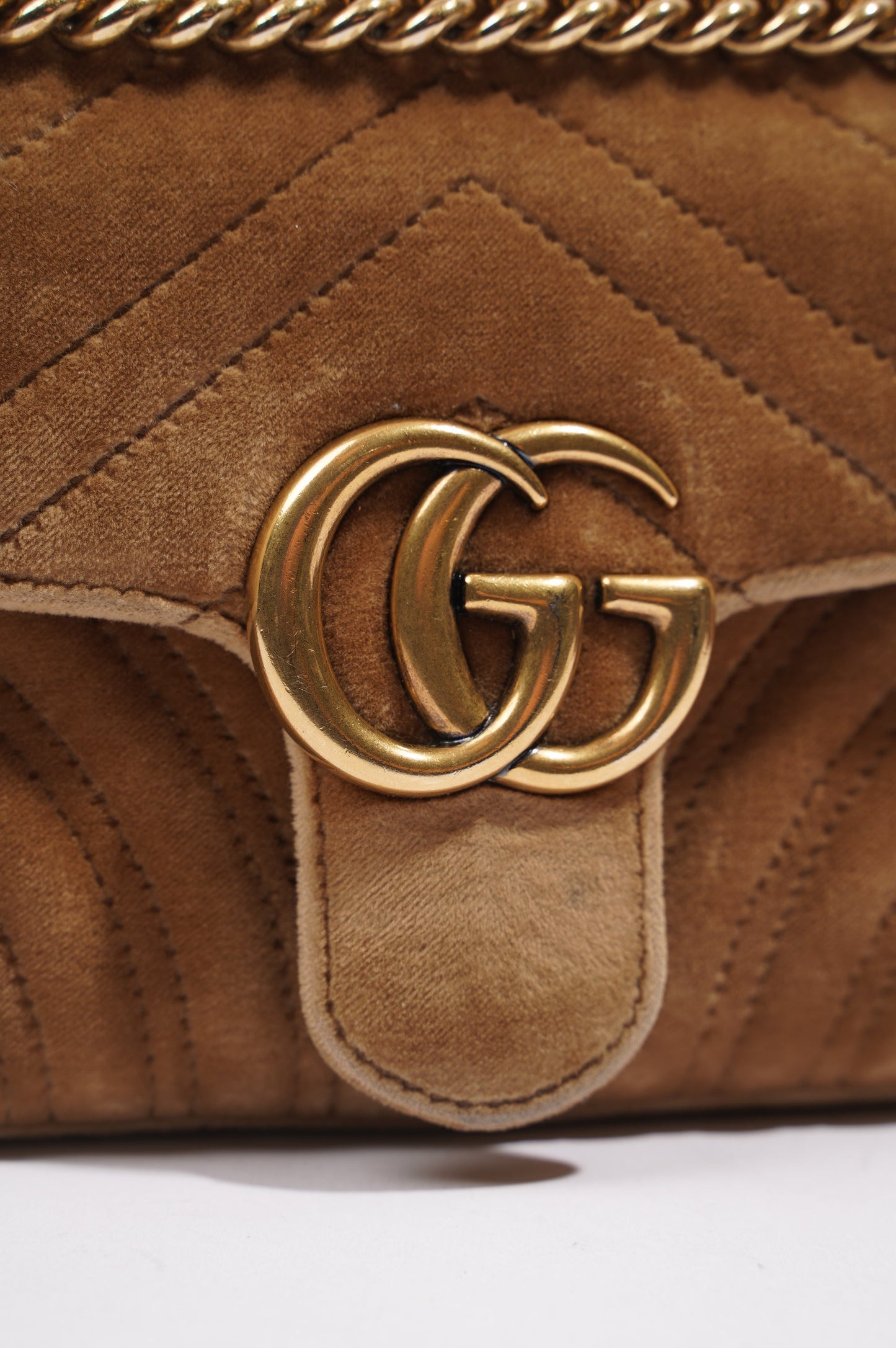 Gucci Womens GG Marmont Flap Bag Caramel Small