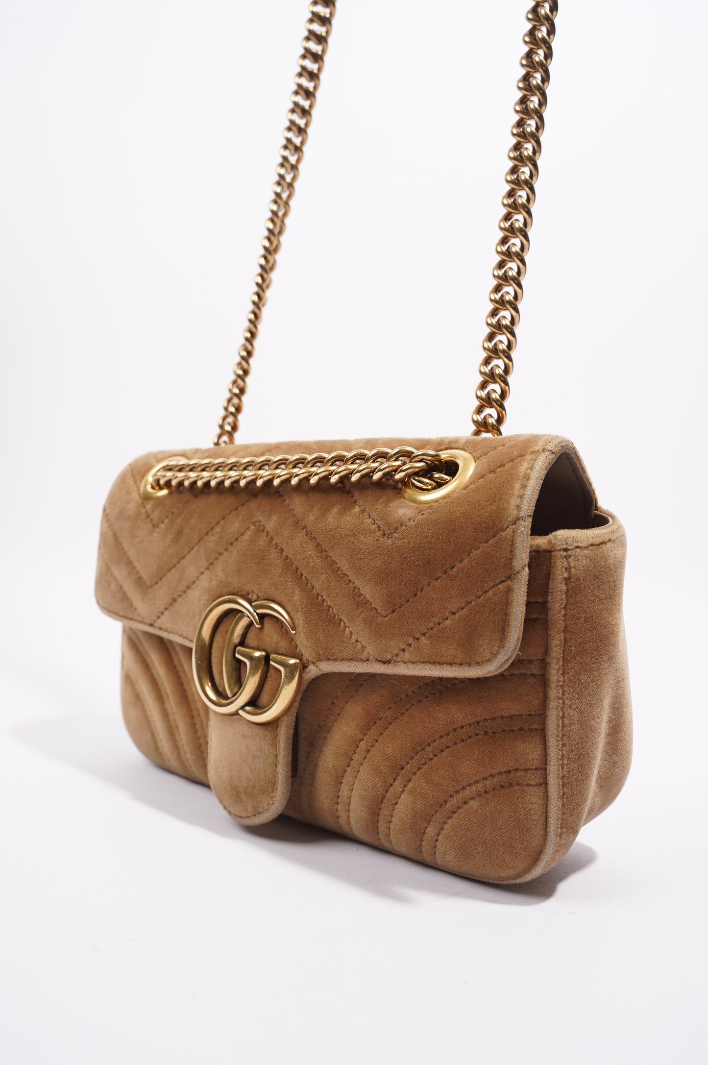 Gucci Womens GG Marmont Flap Bag Caramel Small