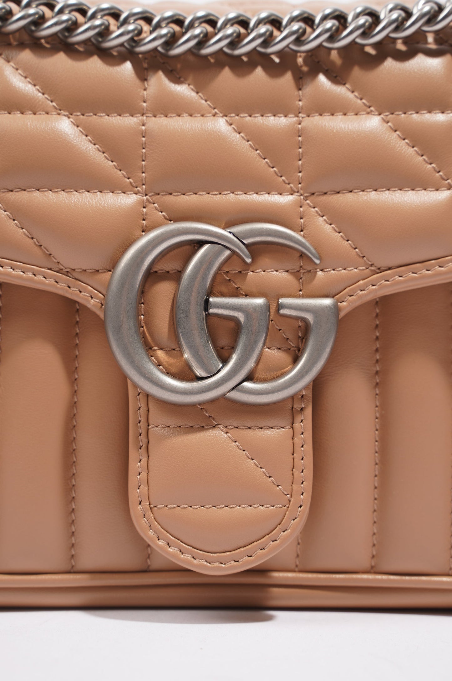 Gucci Womens GG Marmont Bag Nude Leather Small