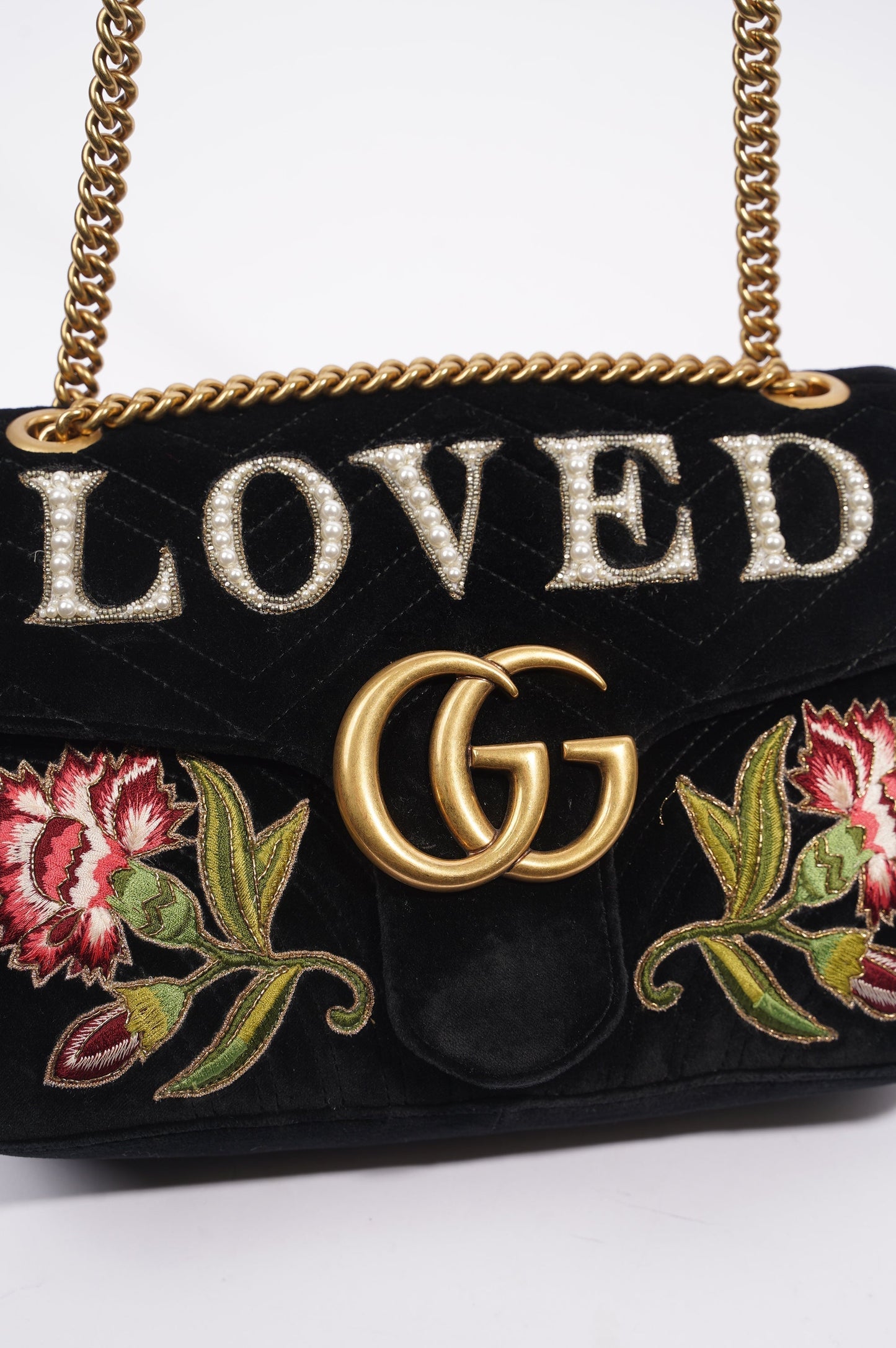 Gucci Womens Marmont Loved Flap Black Multi Medium