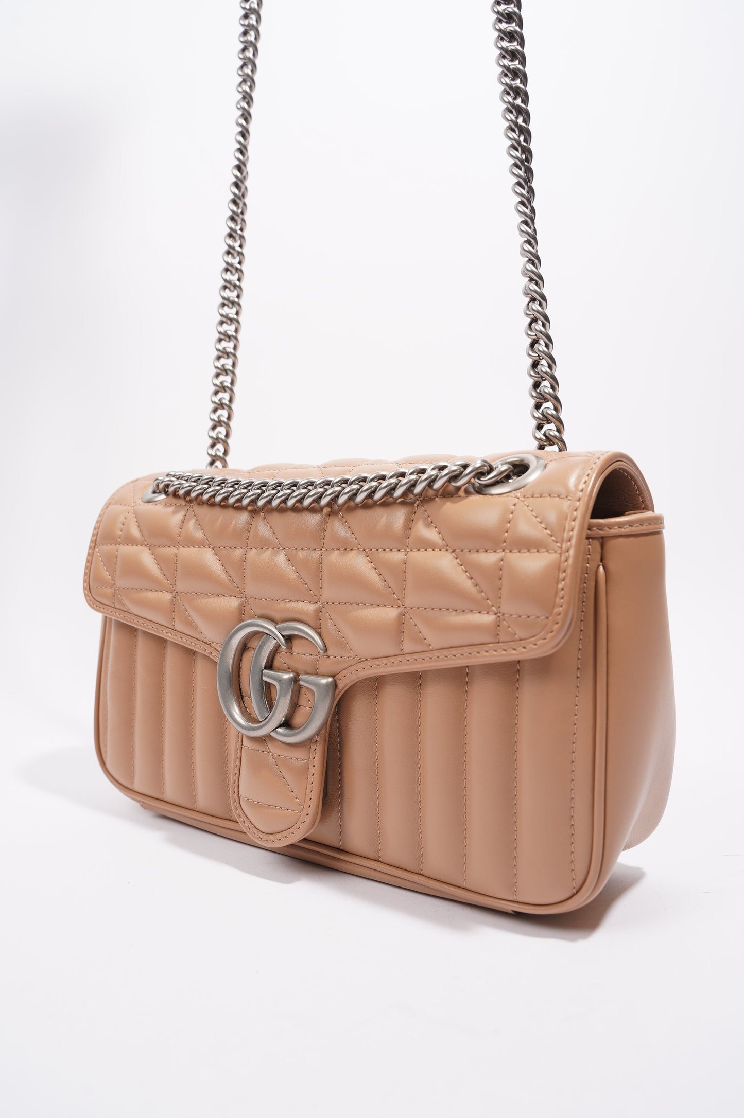 Gucci Womens GG Marmont Bag Nude Leather Small