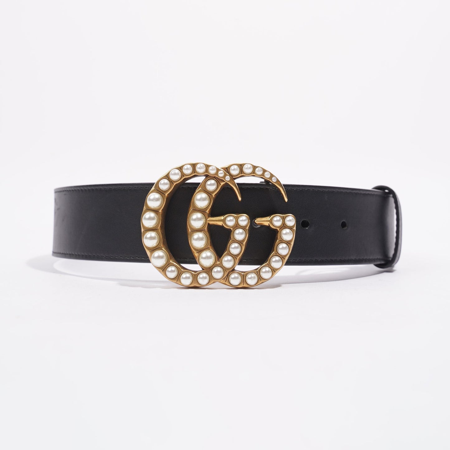 Gucci Womens Pearl Marmont Belt Black / Gold / Silver 65cm - 26"