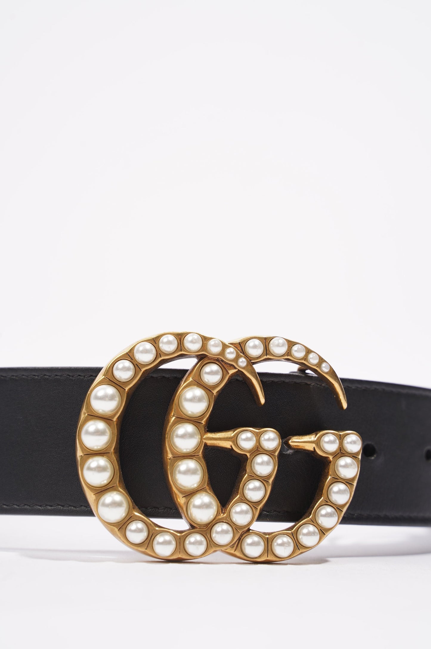 Gucci Womens Pearl Marmont Belt Black / Gold / Silver 65cm - 26"