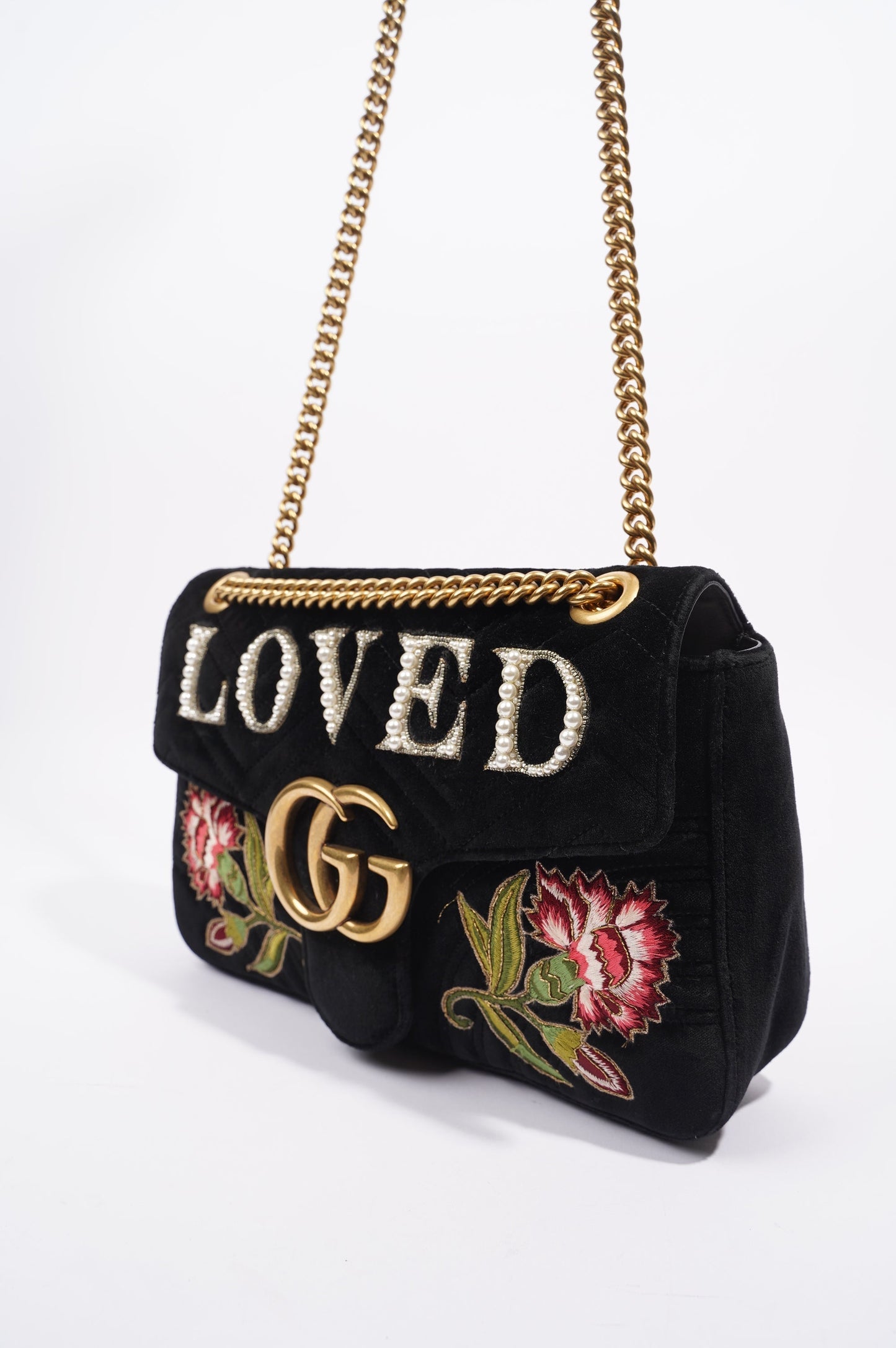 Gucci Womens Marmont Loved Flap Black Multi Medium