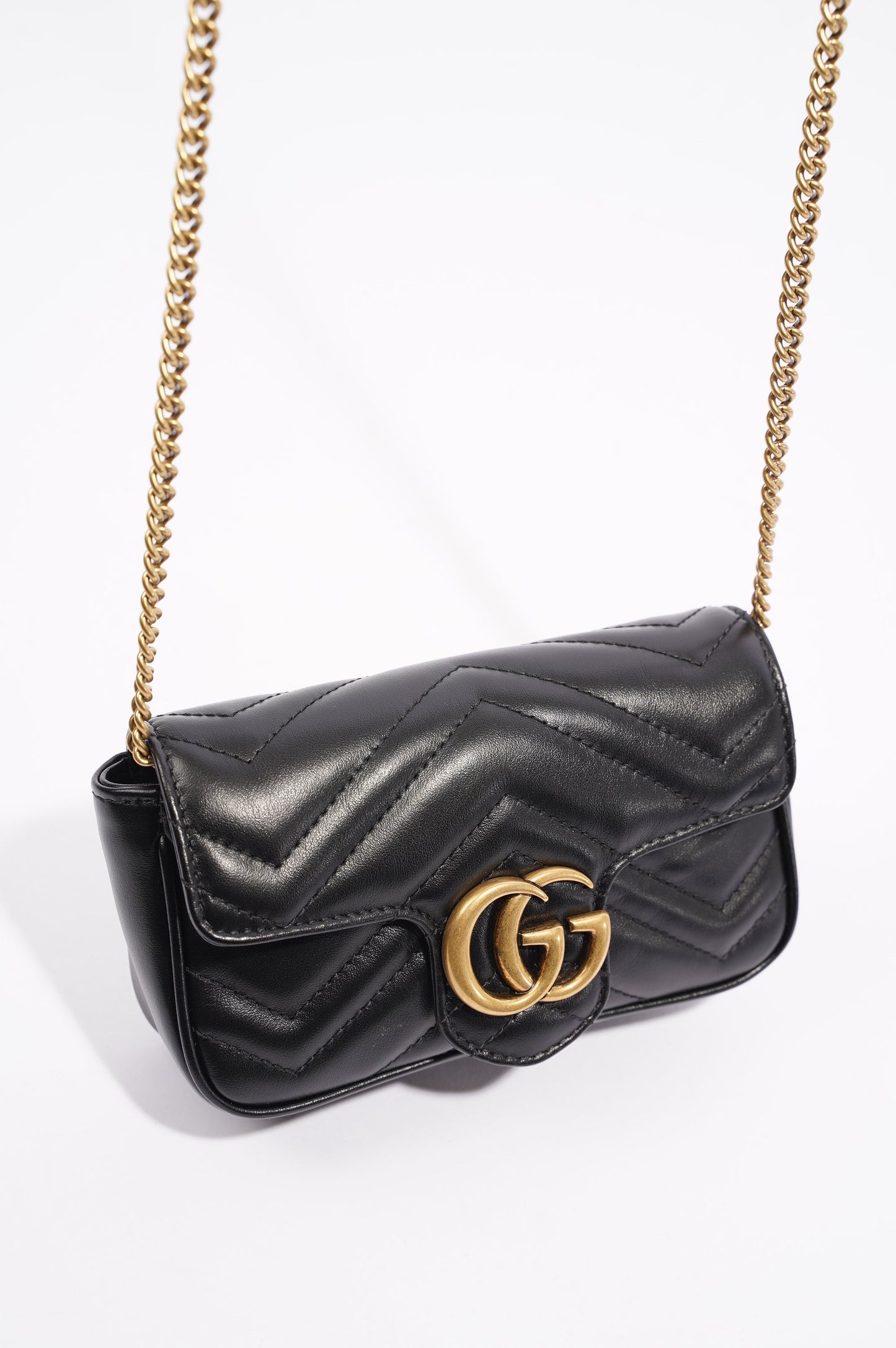 Gucci Womens Marmont Flap Black / Gold Super Mini