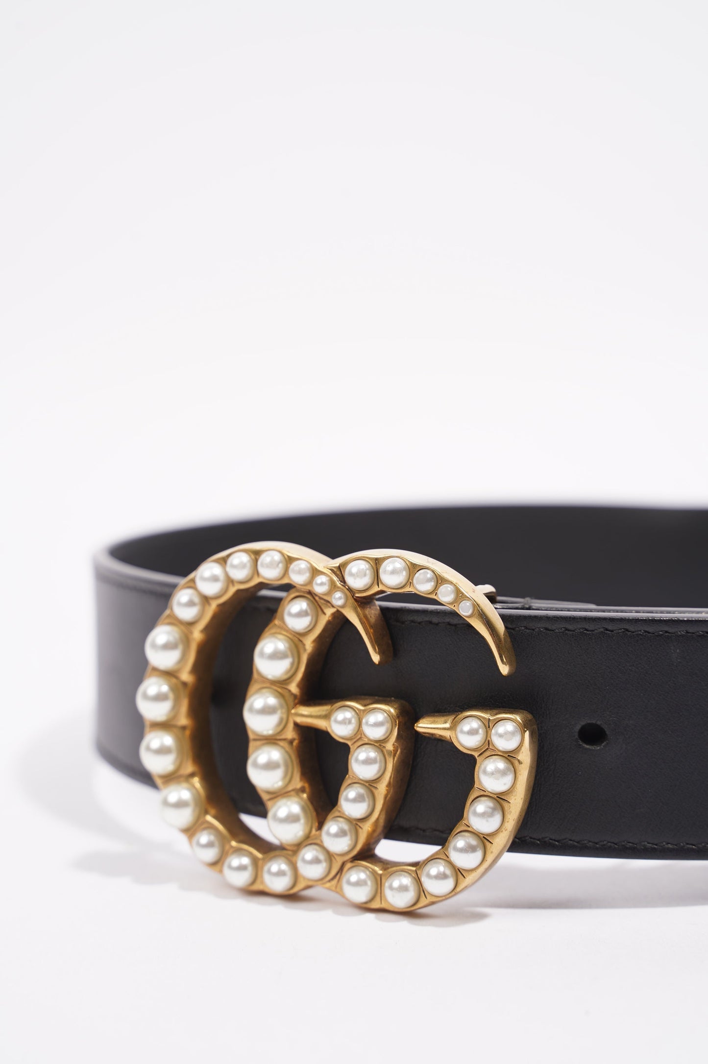 Gucci Womens Pearl Marmont Belt Black / Gold / Silver 65cm - 26"