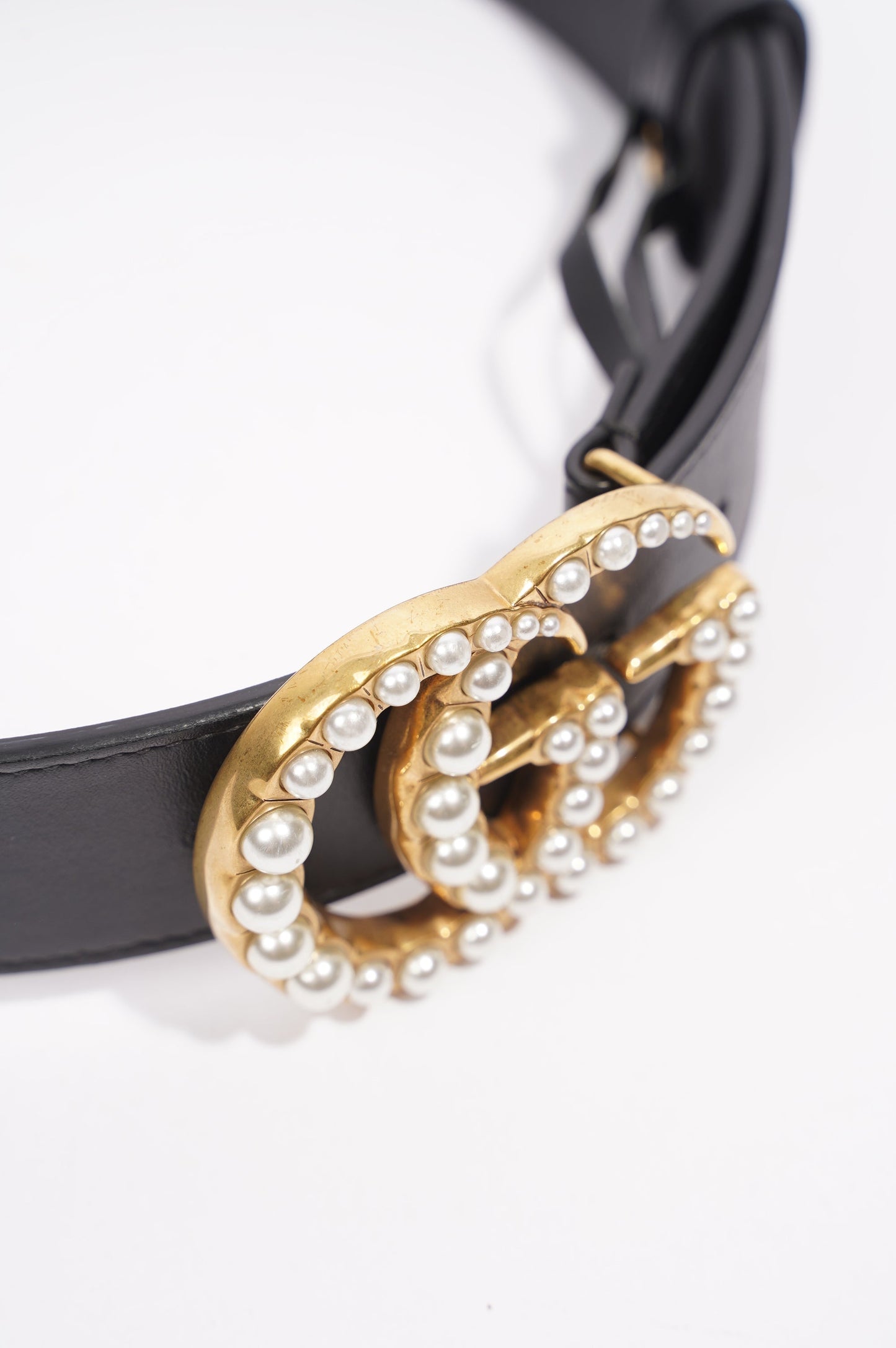 Gucci Womens Pearl Marmont Belt Black / Gold / Silver 65cm - 26"