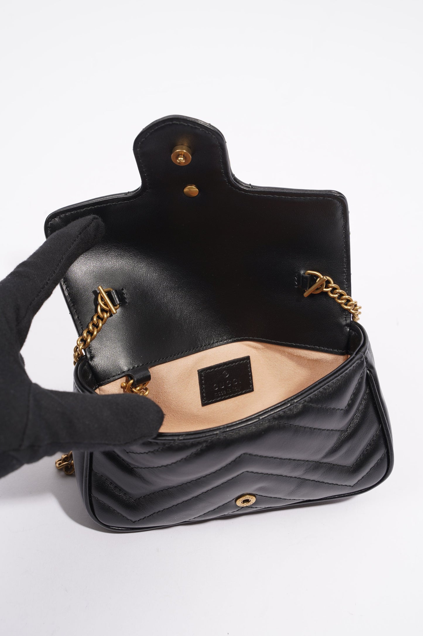 Gucci Womens Marmont Flap Black / Gold Super Mini