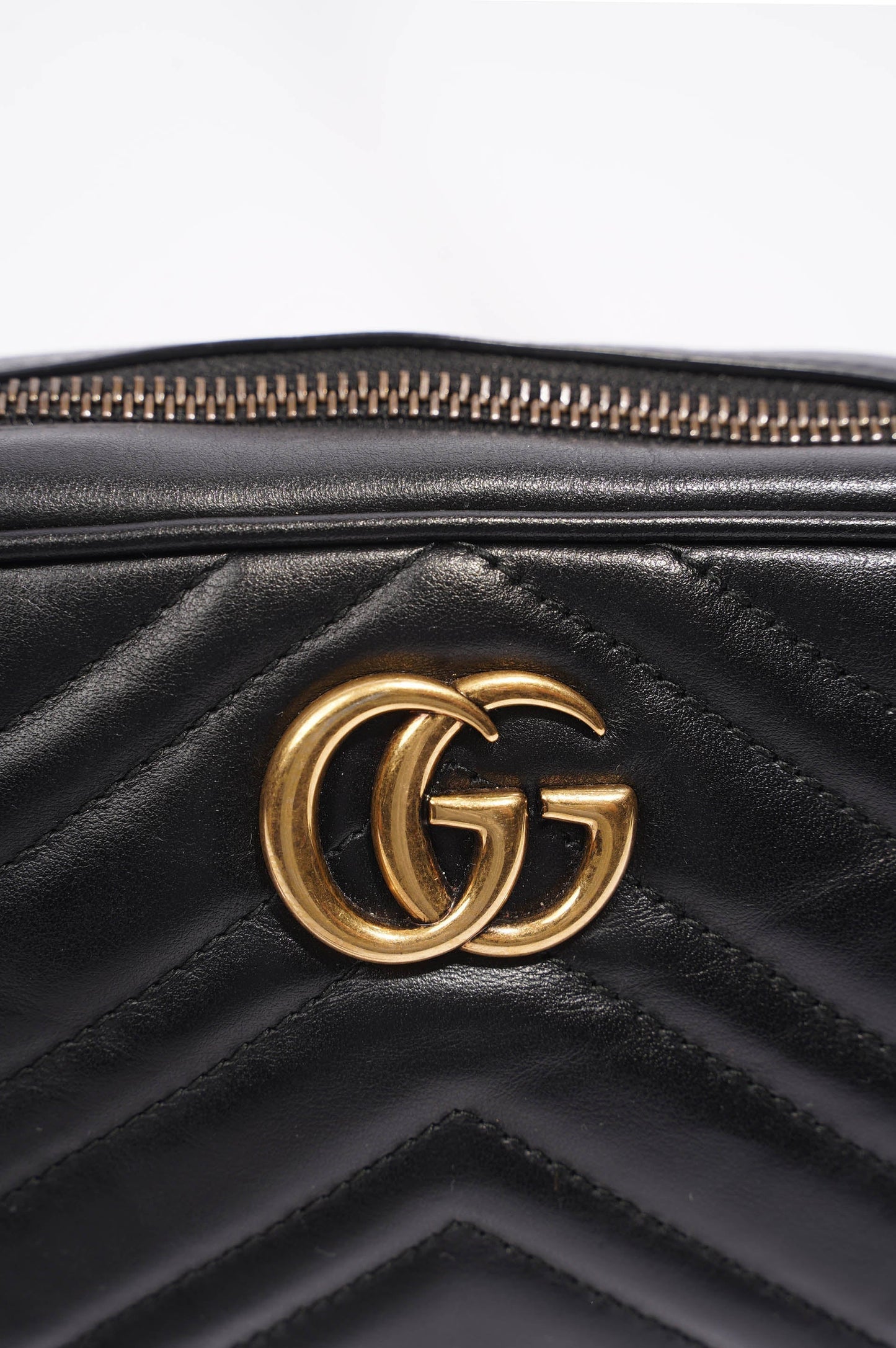 Gucci Womens Marmont Zip Black Leather Mini