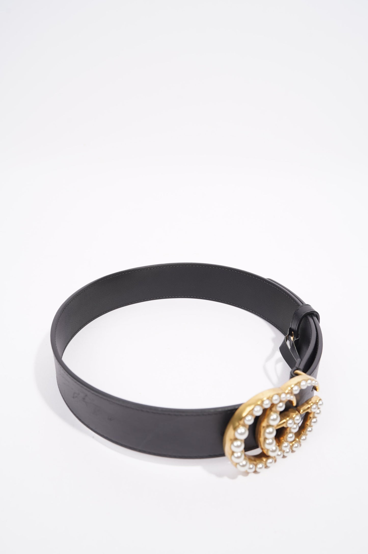Gucci Womens Pearl Marmont Belt Black / Gold / Silver 65cm - 26"