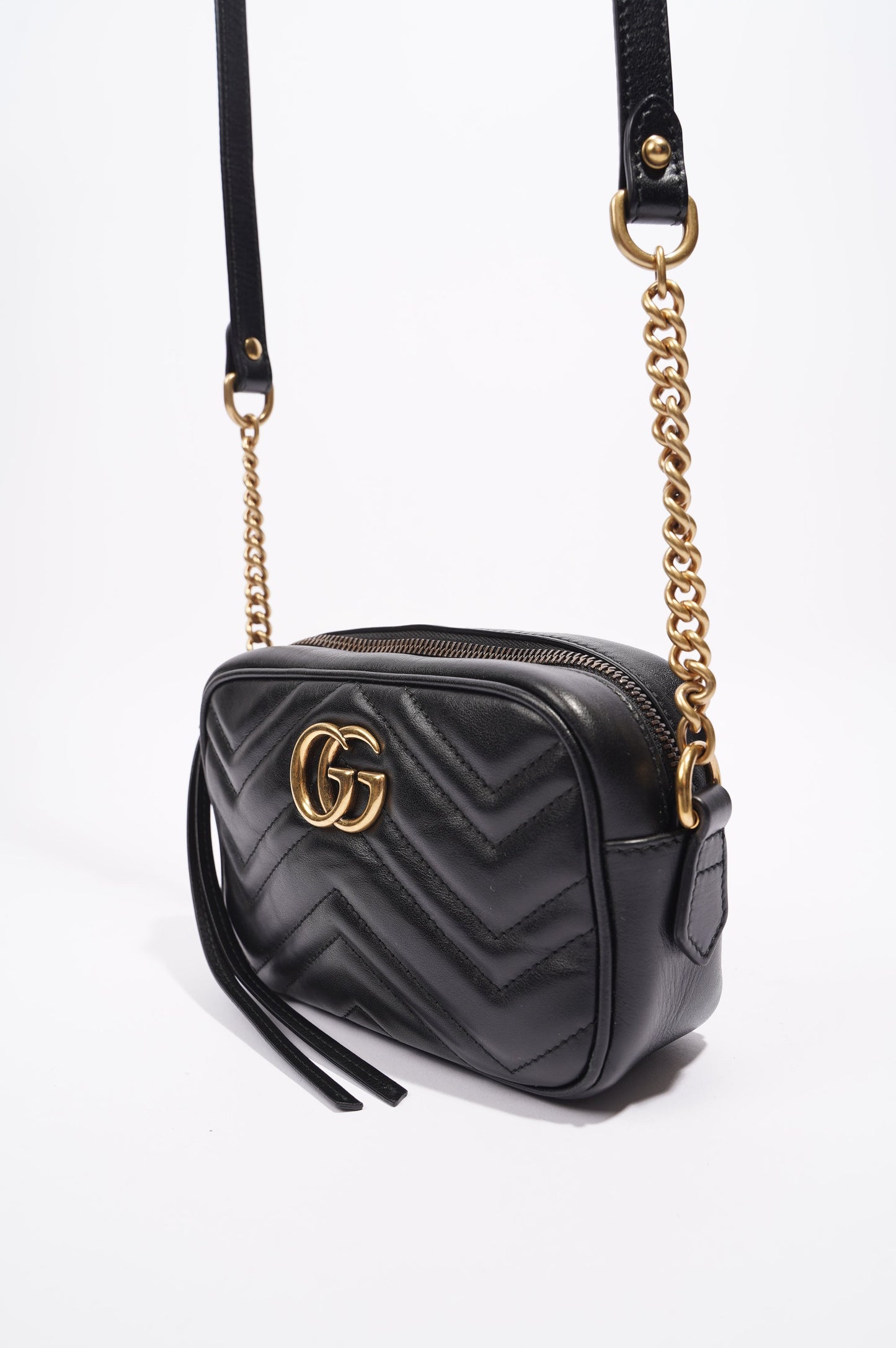Gucci Womens Marmont Zip Black Leather Mini