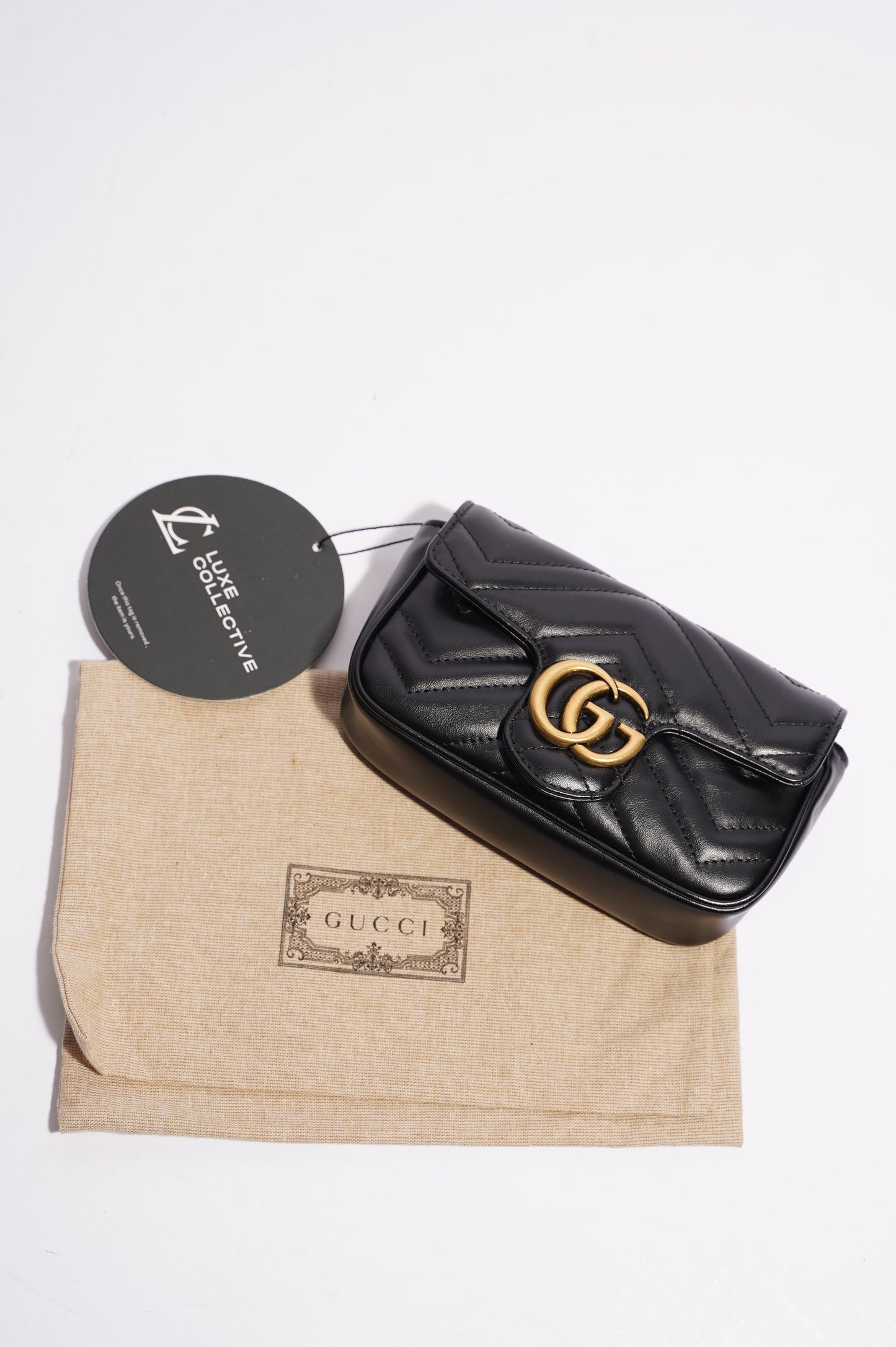 Gucci Womens Marmont Flap Black / Gold Super Mini