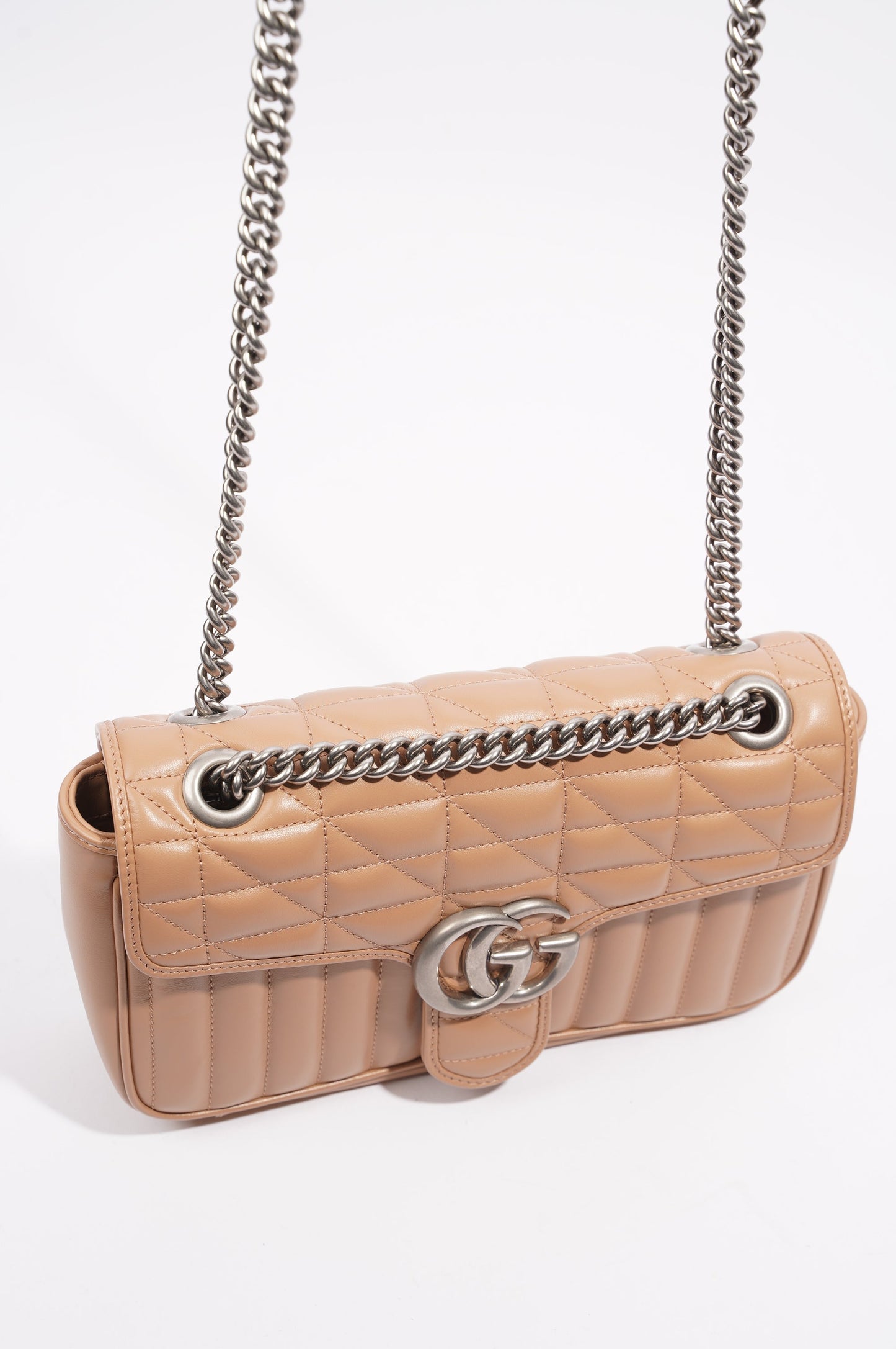 Gucci Womens GG Marmont Bag Nude Leather Small