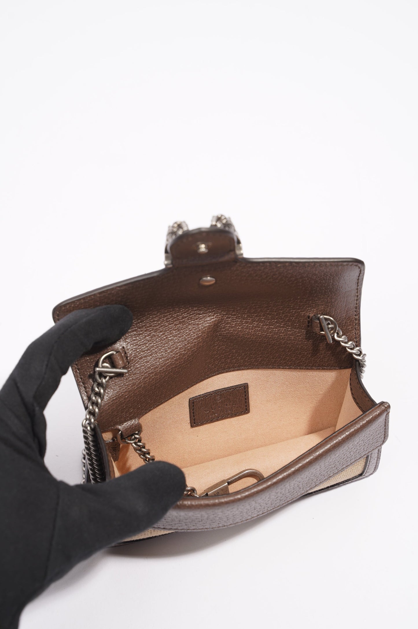 Gucci Womens Dionysus Bag Monogram Canvas / Leather Super Mini