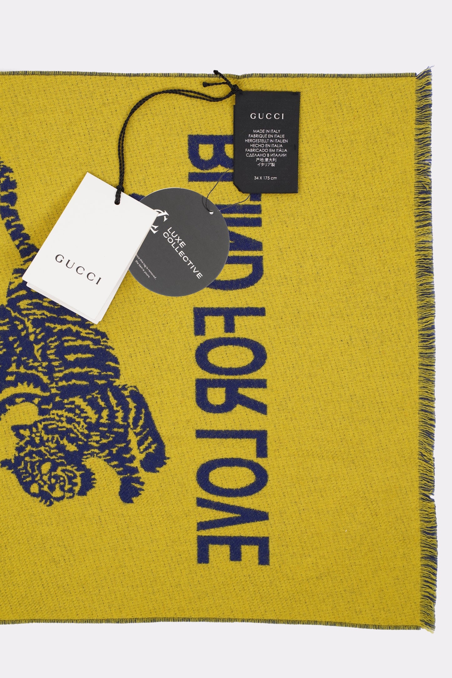 Gucci Blind for Love Blue / Yellow Wool Scarf