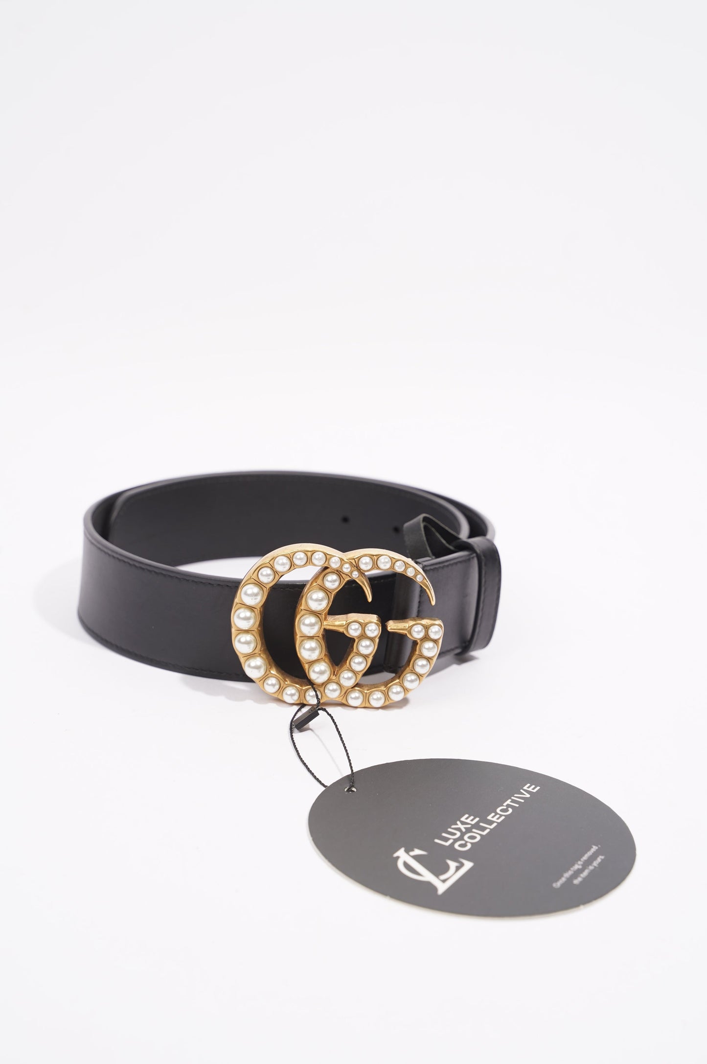 Gucci Womens Pearl Marmont Belt Black / Gold / Silver 65cm - 26"