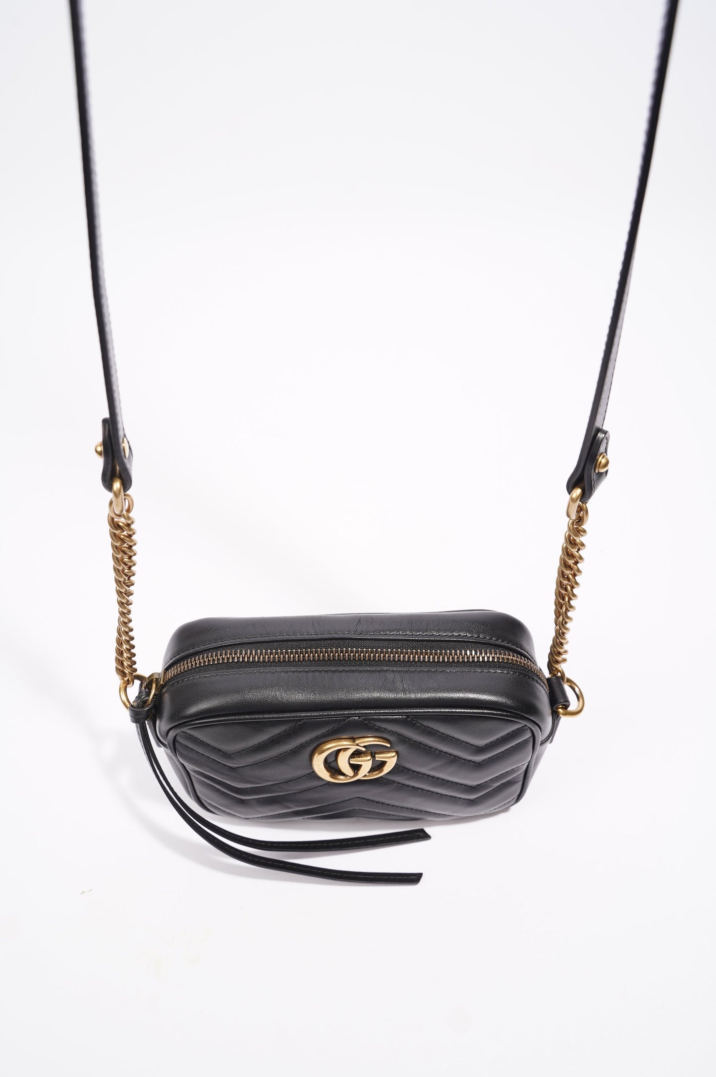 Gucci Womens Marmont Zip Black Leather Mini