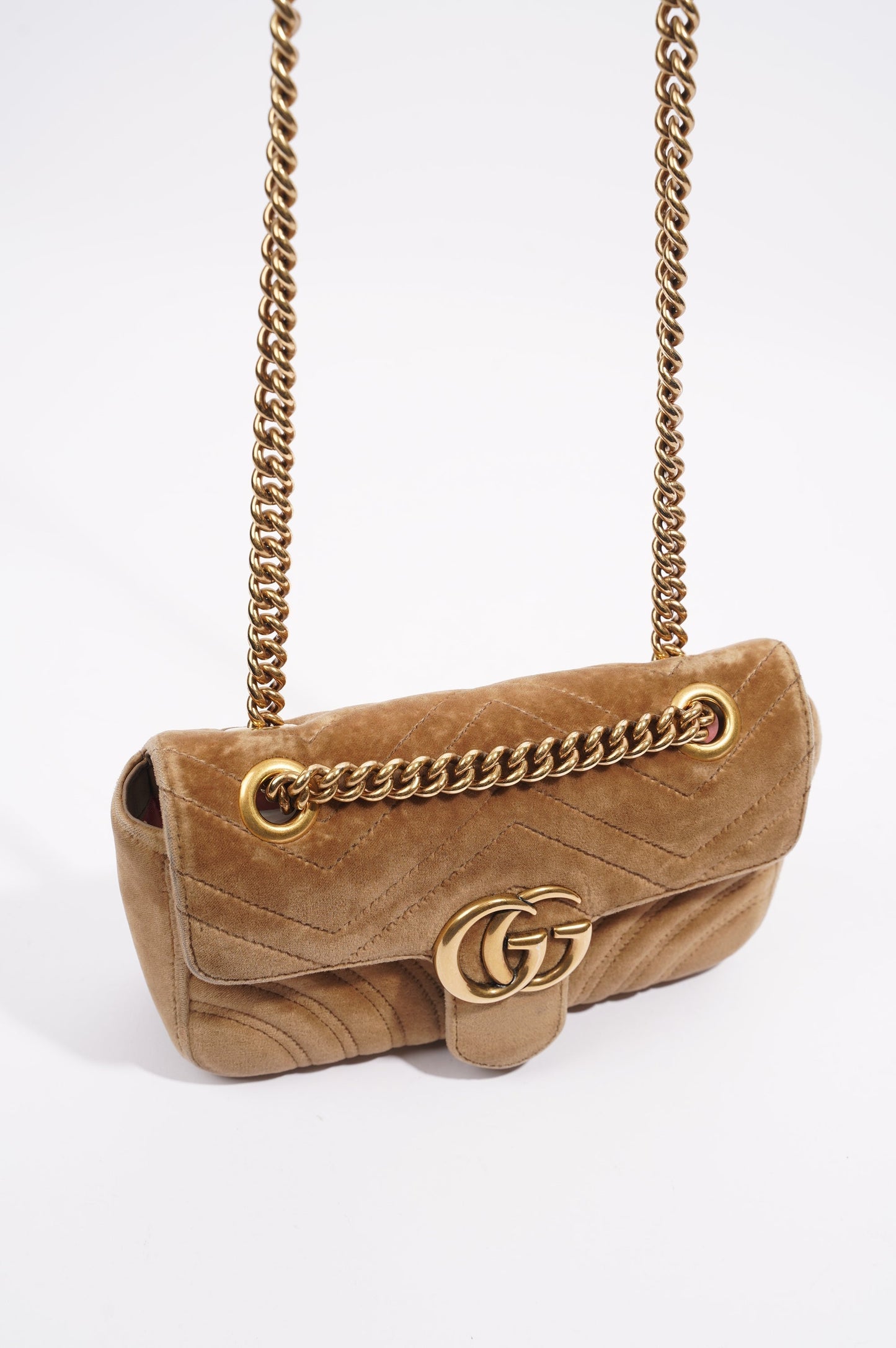 Gucci Womens GG Marmont Flap Bag Caramel Small