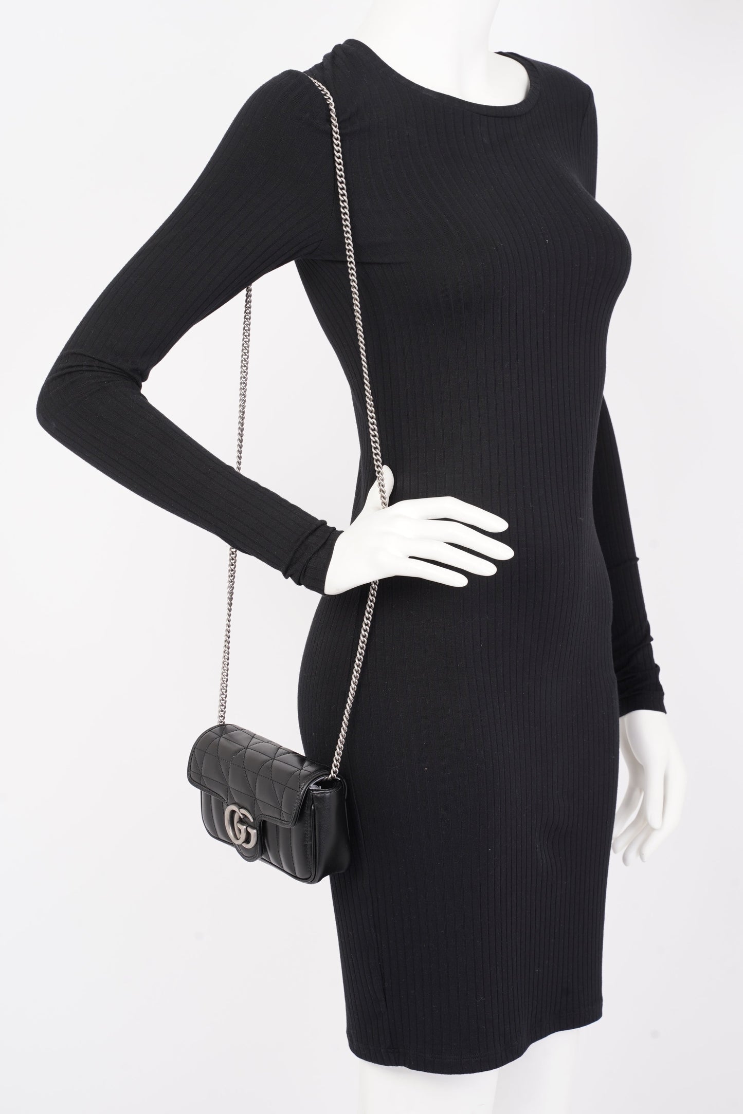 Gucci Marmont Flap Black Matelasse Leather Super Mini
