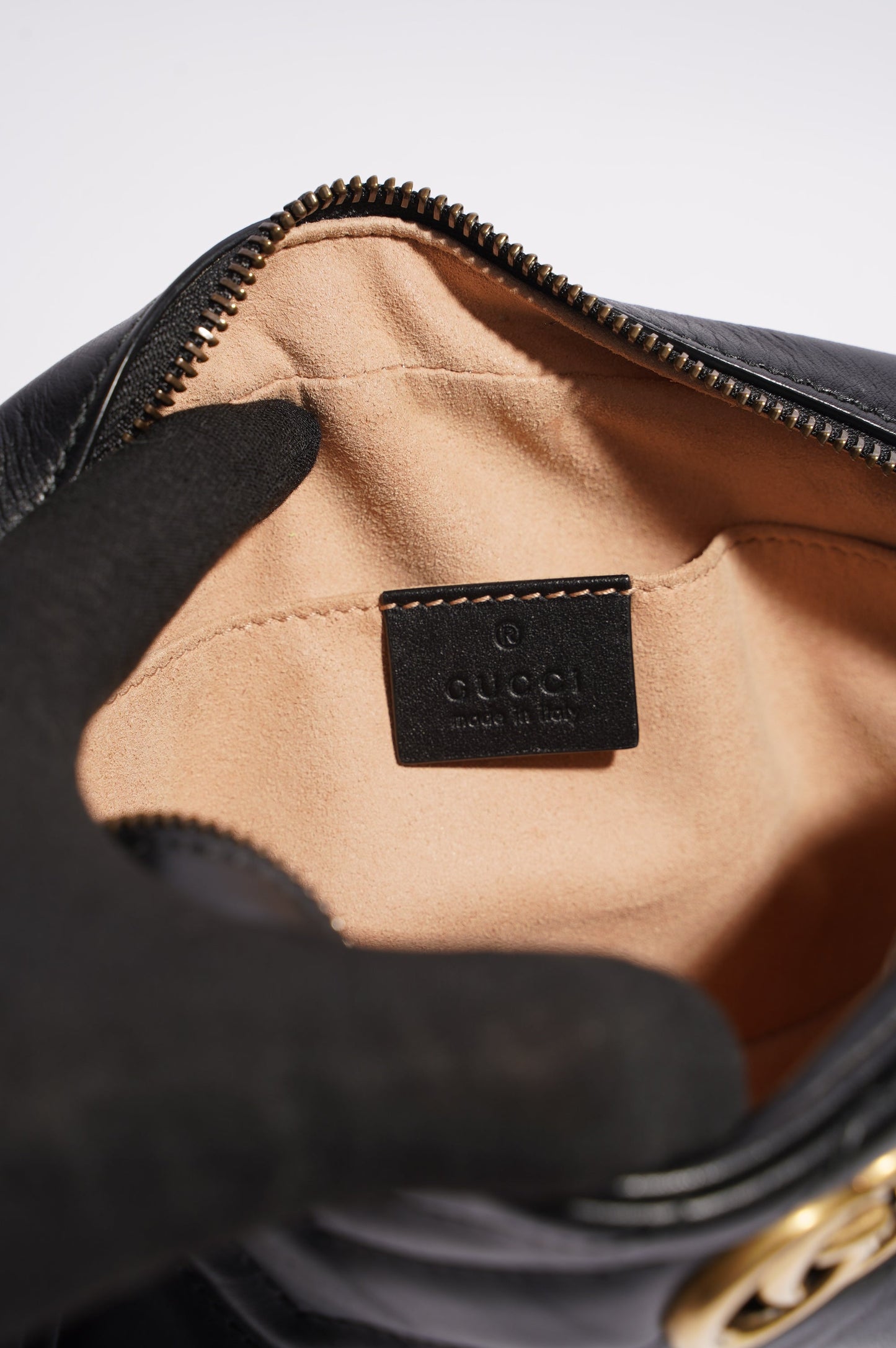 Gucci Womens Marmont Zip Black Leather Mini