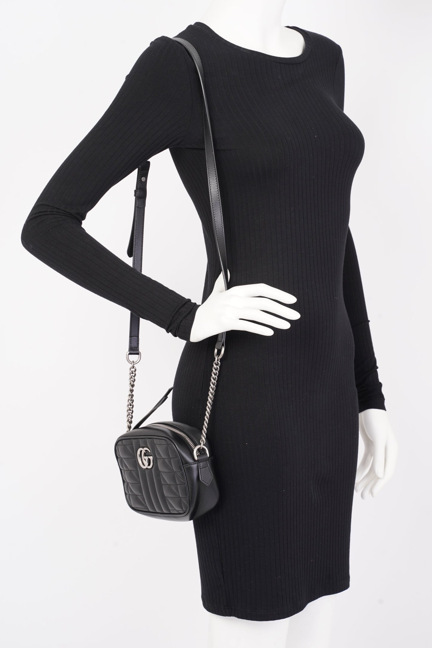 Gucci Marmont Zip Black Matelasse Leather Mini