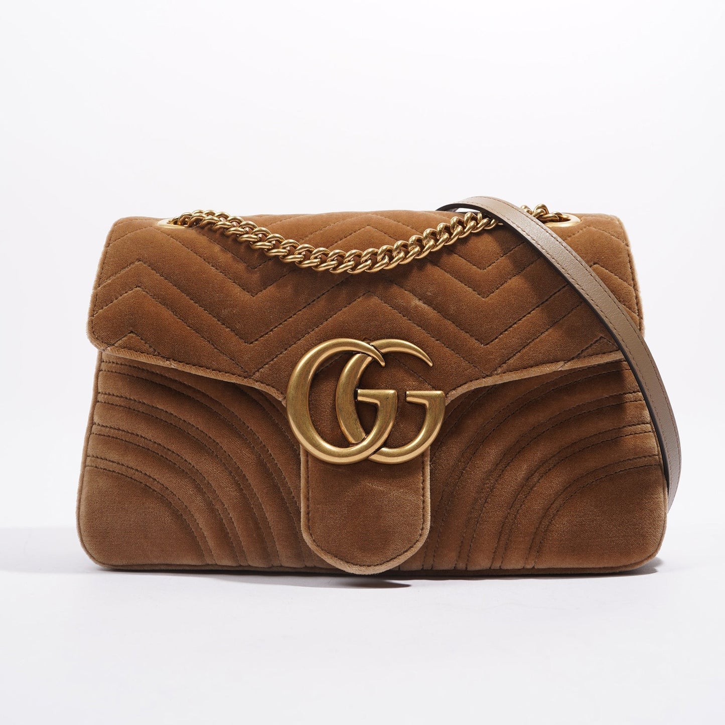 Gucci Womens Marmont Flap Brown Velvet Medium