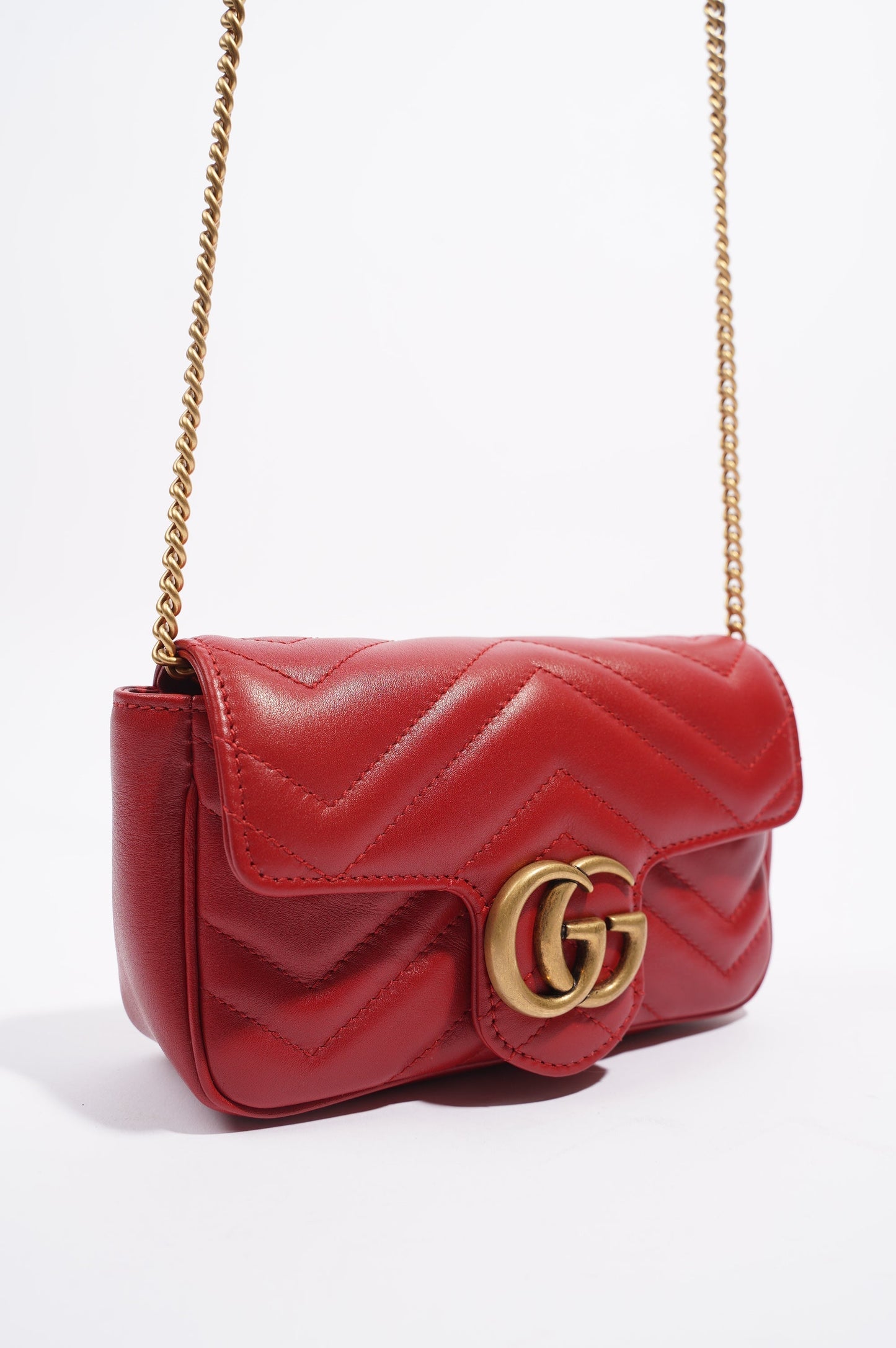 Gucci Womens Marmont Flap Red / Gold Super Mini