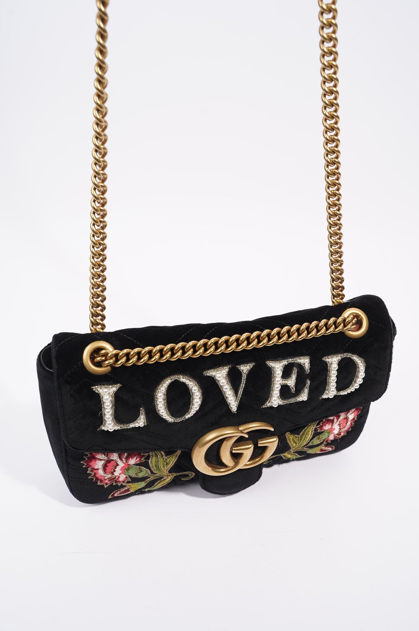 Gucci Womens Marmont Loved Flap Black Multi Medium