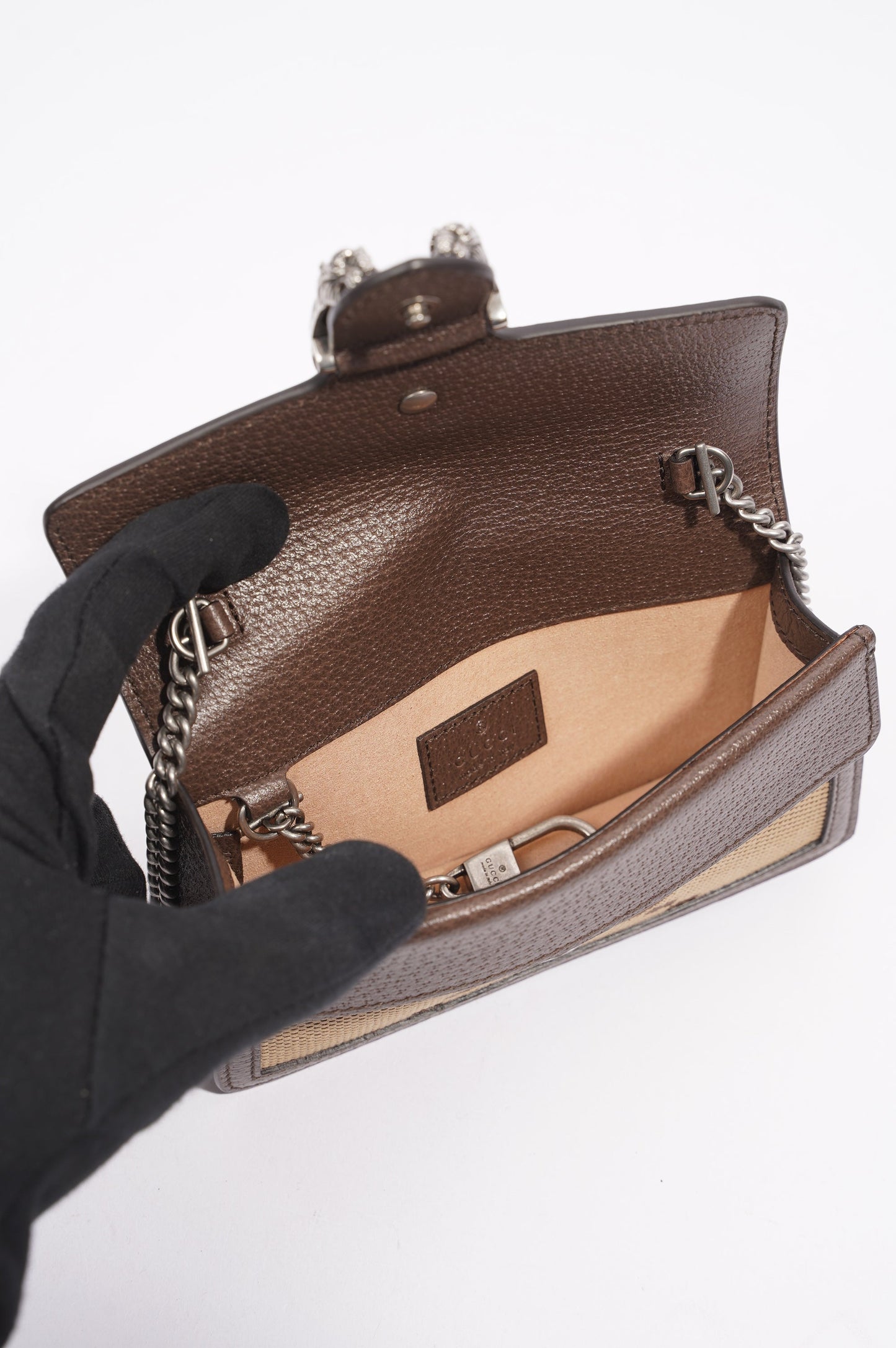 Gucci Womens Dionysus Jumbo GG Bag Brown Canvas Super Mini