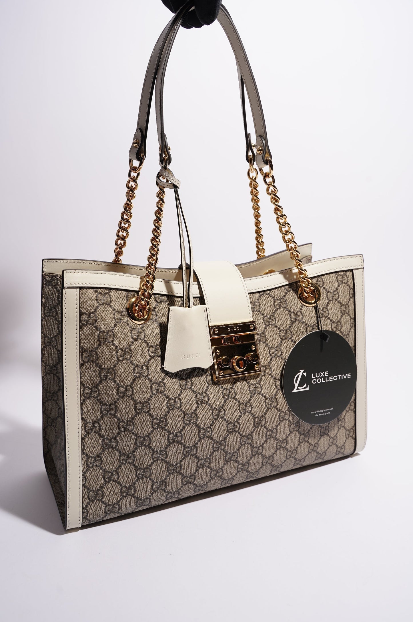 Gucci Womens Padlock Bag Supreme Cream Medium