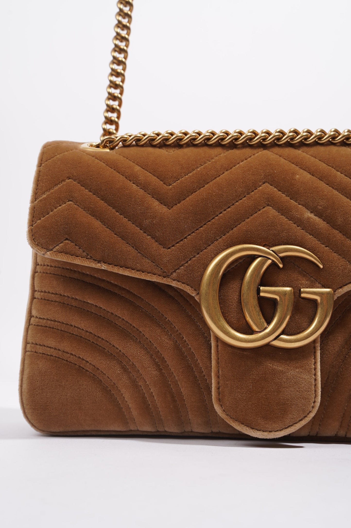 Gucci Womens Marmont Flap Brown Velvet Medium