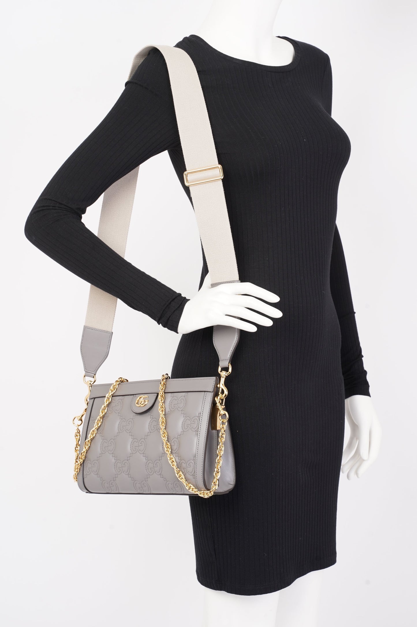 Gucci GG Matelasse Grey Matelasse Leather Small