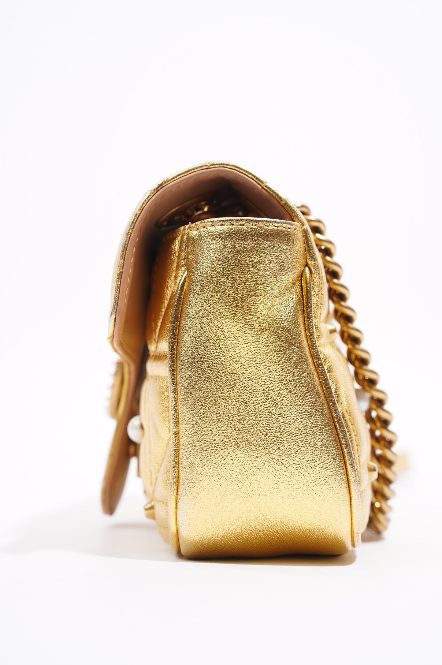 Gucci Womens Marmont Flap Gold / Pearl Mini