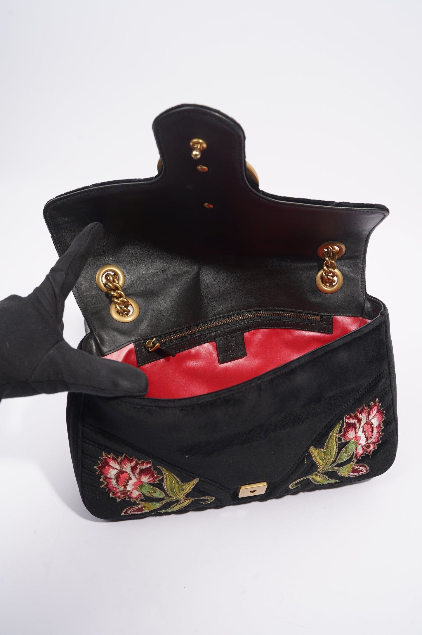 Gucci Womens Marmont Loved Flap Black Multi Medium