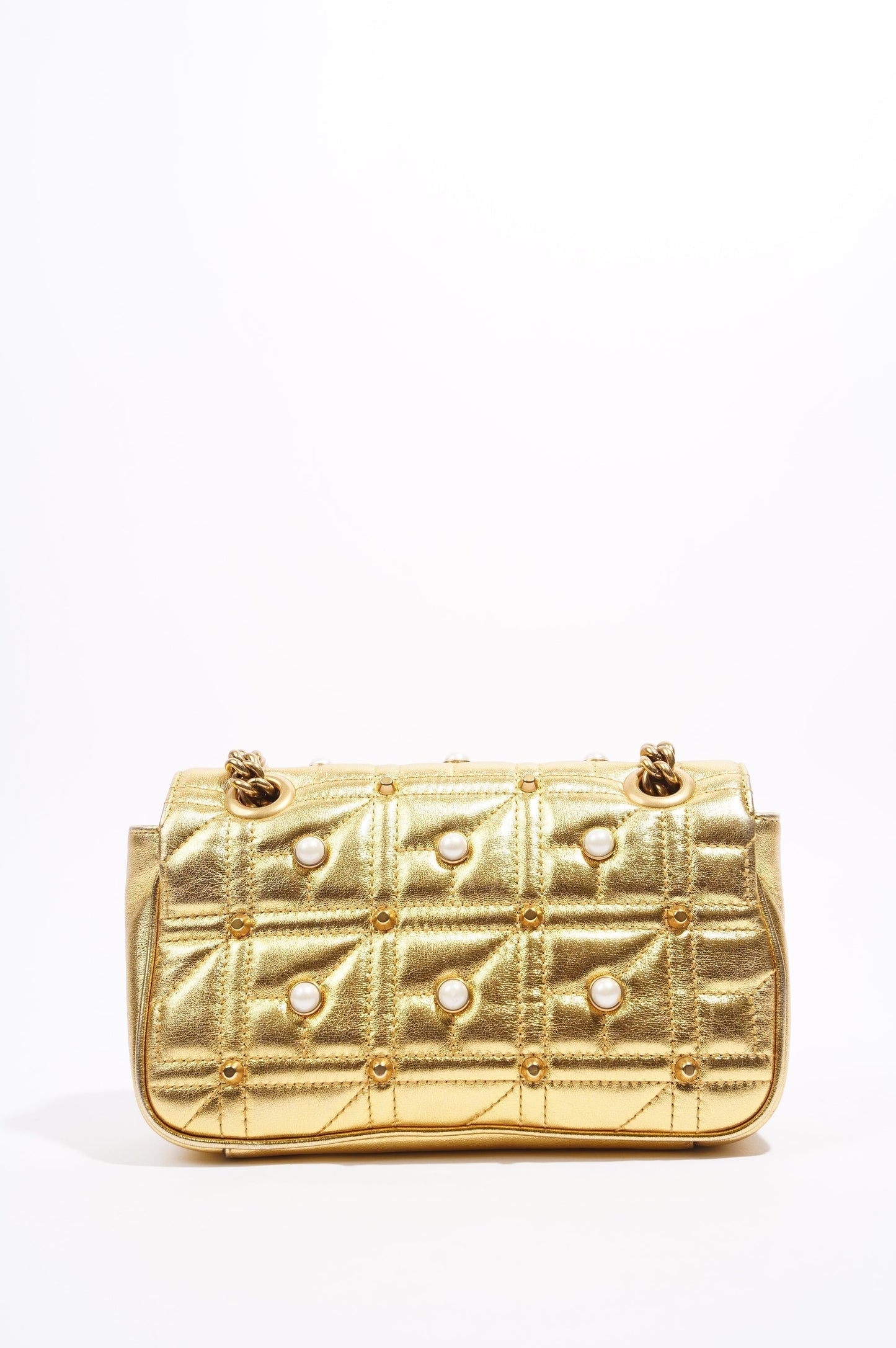 Gucci Womens Marmont Flap Gold / Pearl Mini