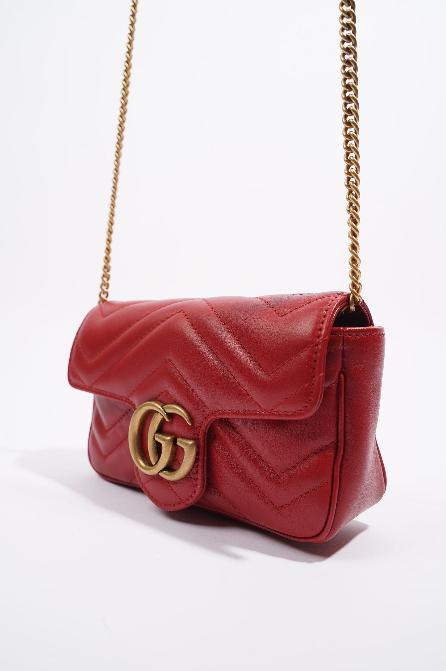 Gucci Womens Marmont Flap Red / Gold Super Mini