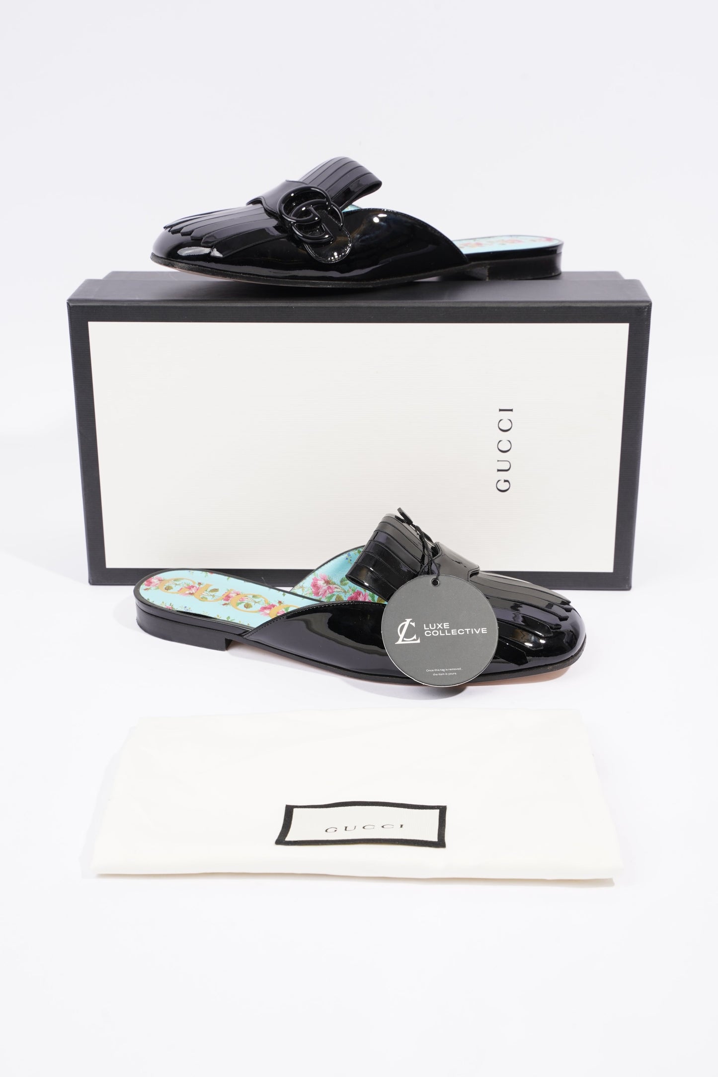 Gucci Womens Vernis Leather Sandal Black EU 37.5 / UK 4.5