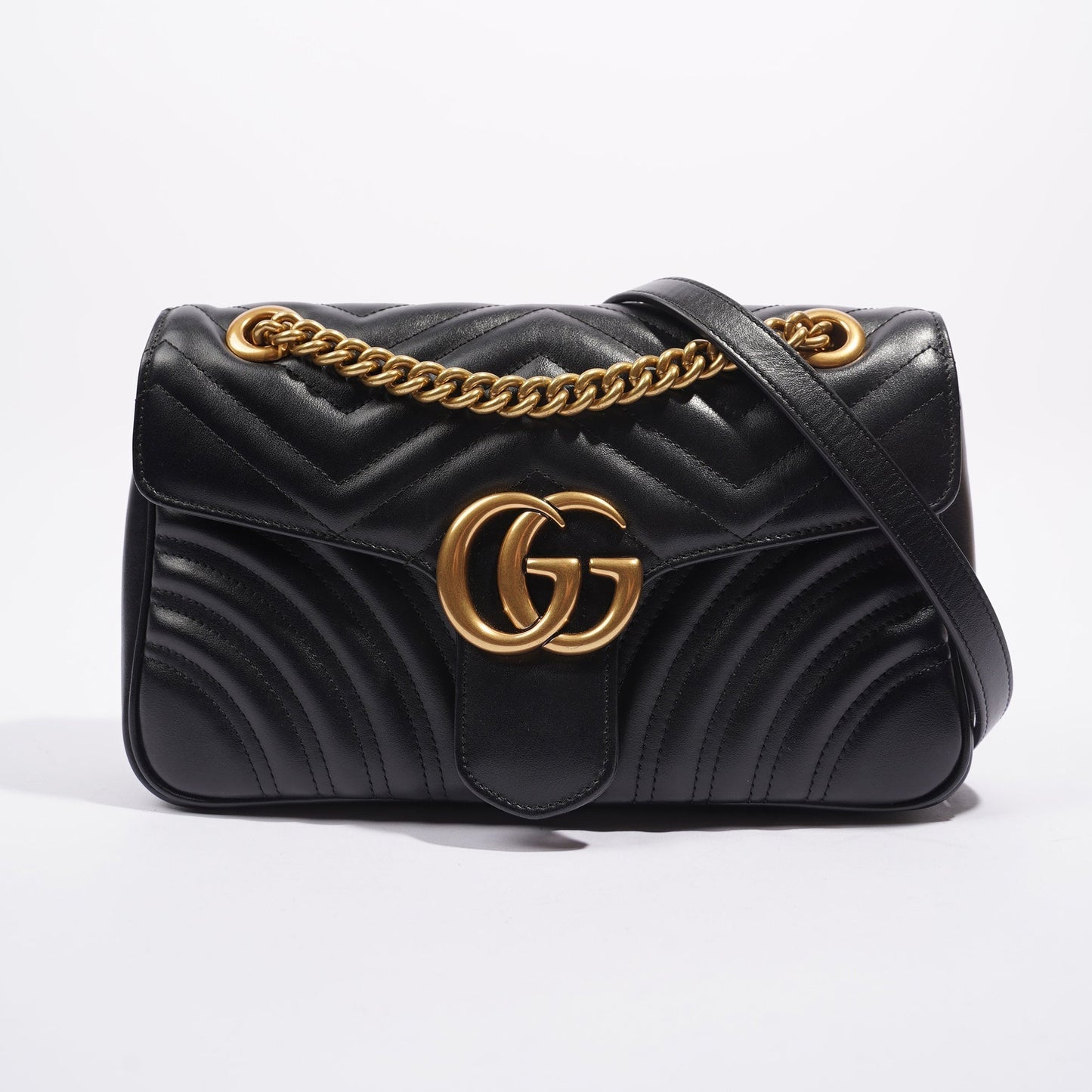 Gucci Womens Marmont Flap Black / Gold Small