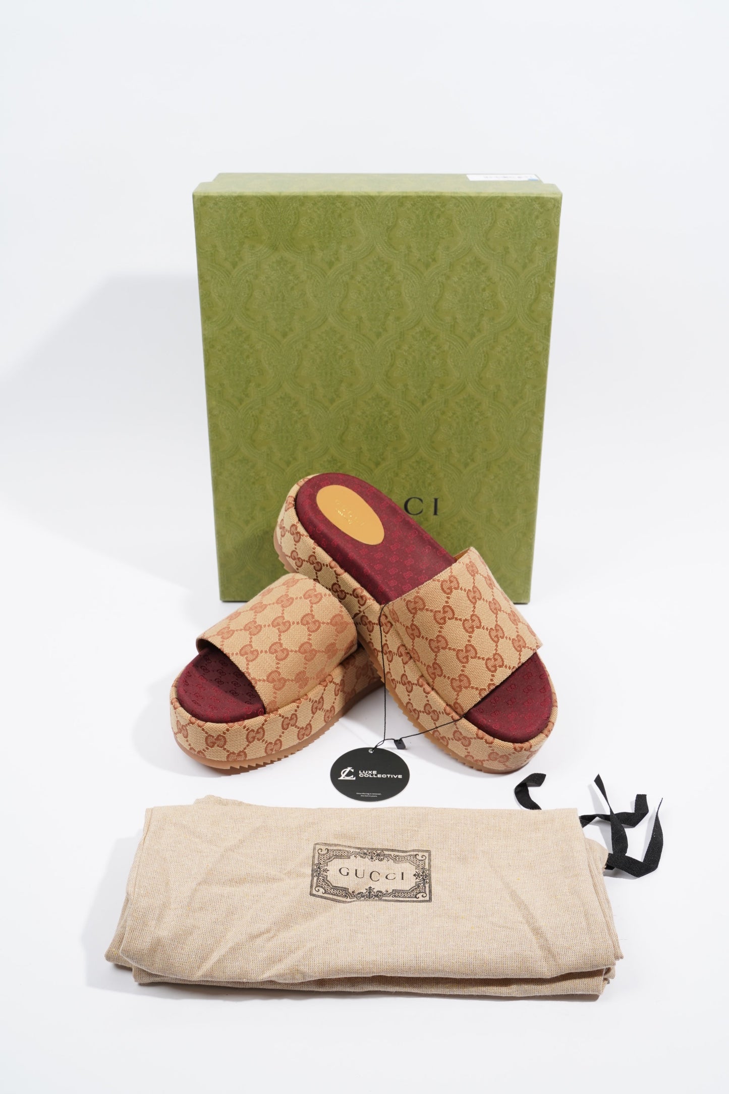 Gucci Womens Angelina GG Monogram Slides Tan EU 41 / UK 8