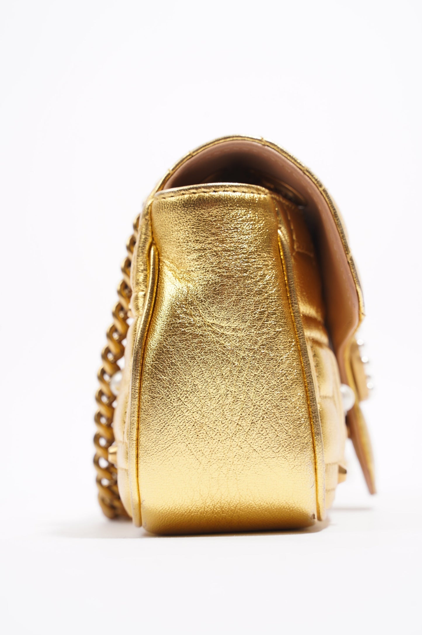 Gucci Womens Marmont Flap Gold / Pearl Mini