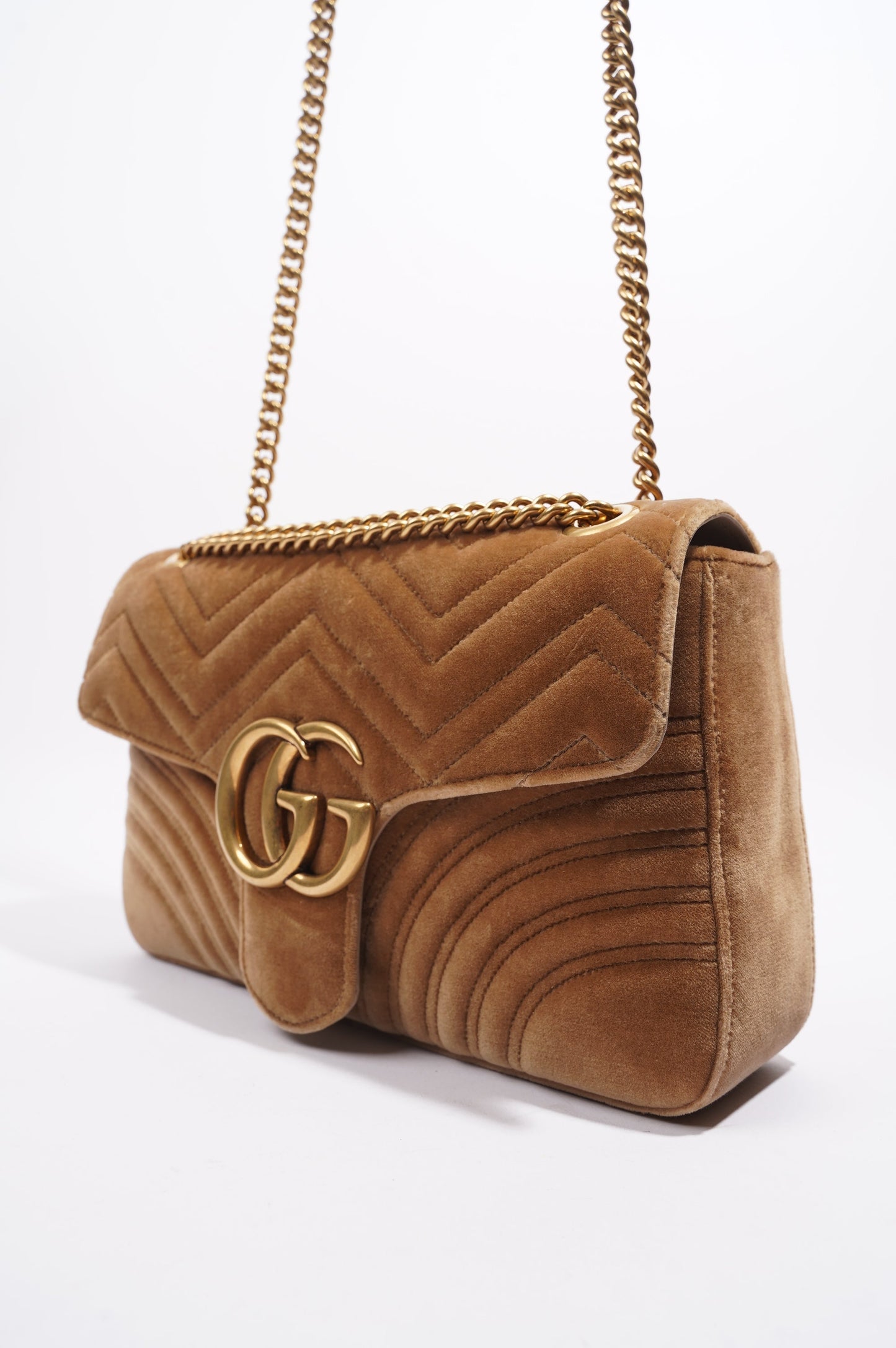 Gucci Womens Marmont Flap Brown Velvet Medium