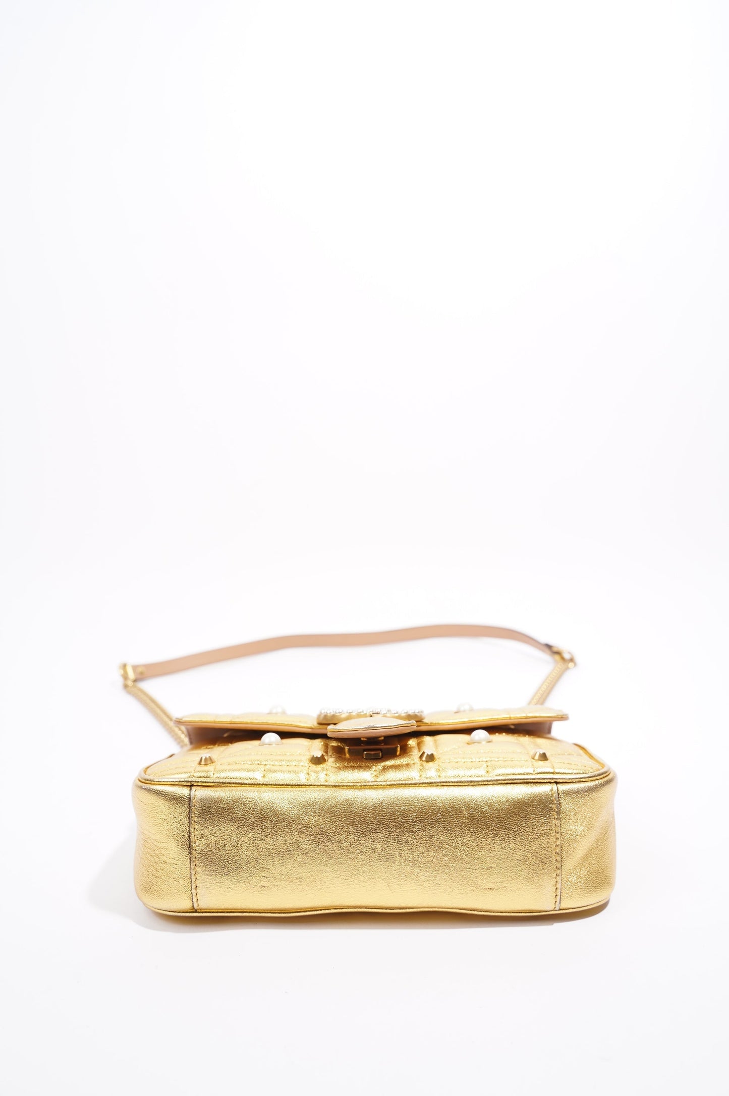 Gucci Womens Marmont Flap Gold / Pearl Mini