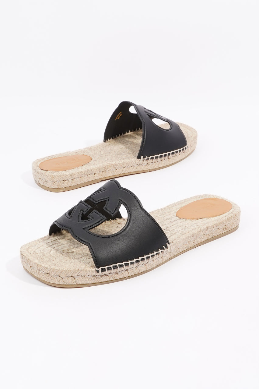 Gucci Mens Interlocking G Cut-Out Slide Sandal Black EU 45 / UK 11