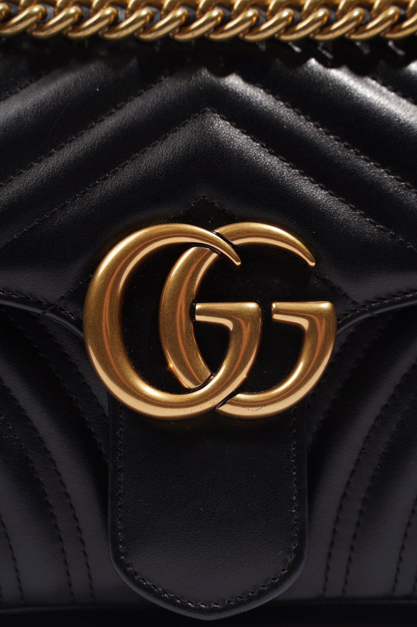 Gucci Womens Marmont Flap Black / Gold Small