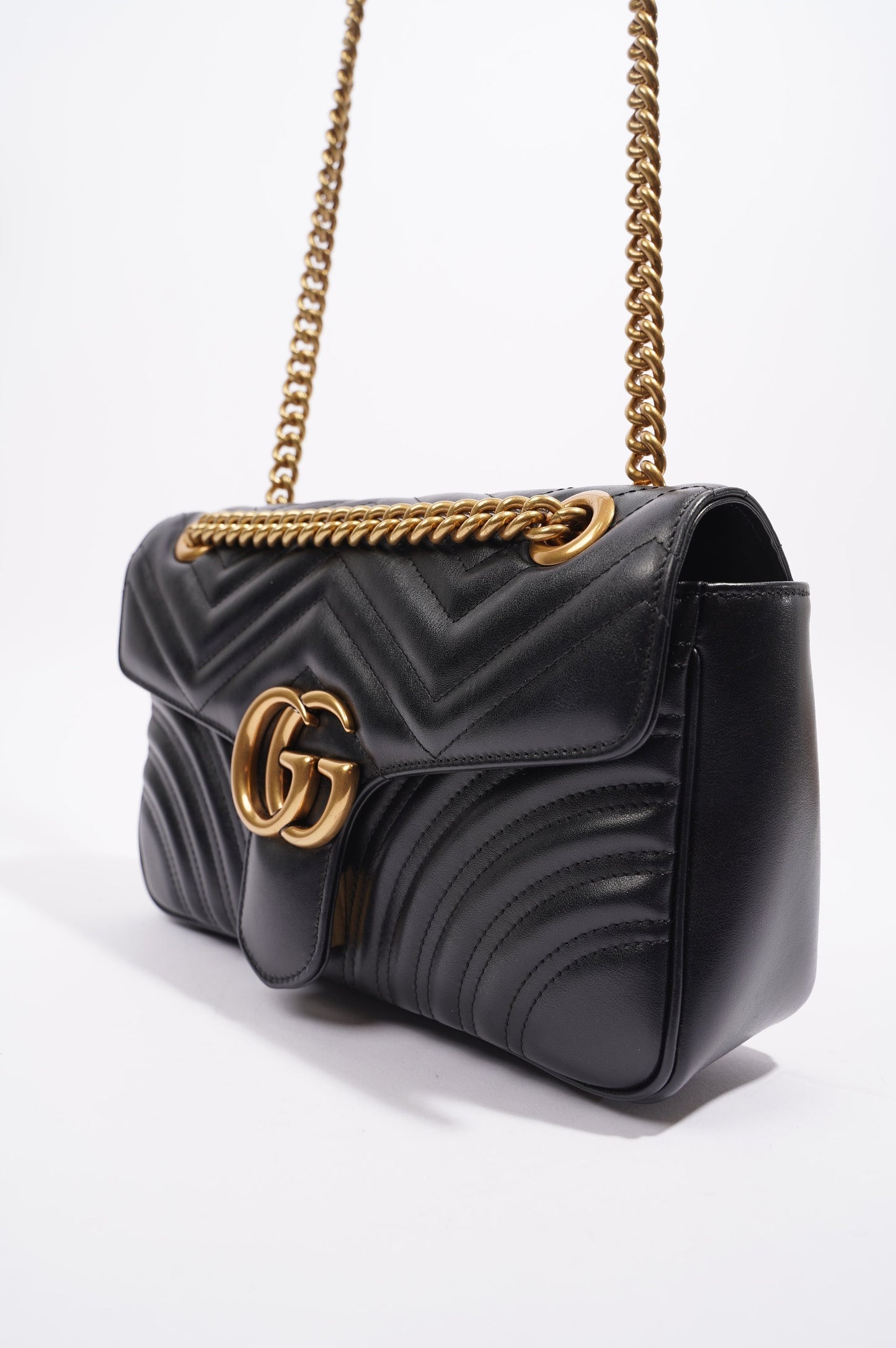 Gucci Womens Marmont Flap Black / Gold Small