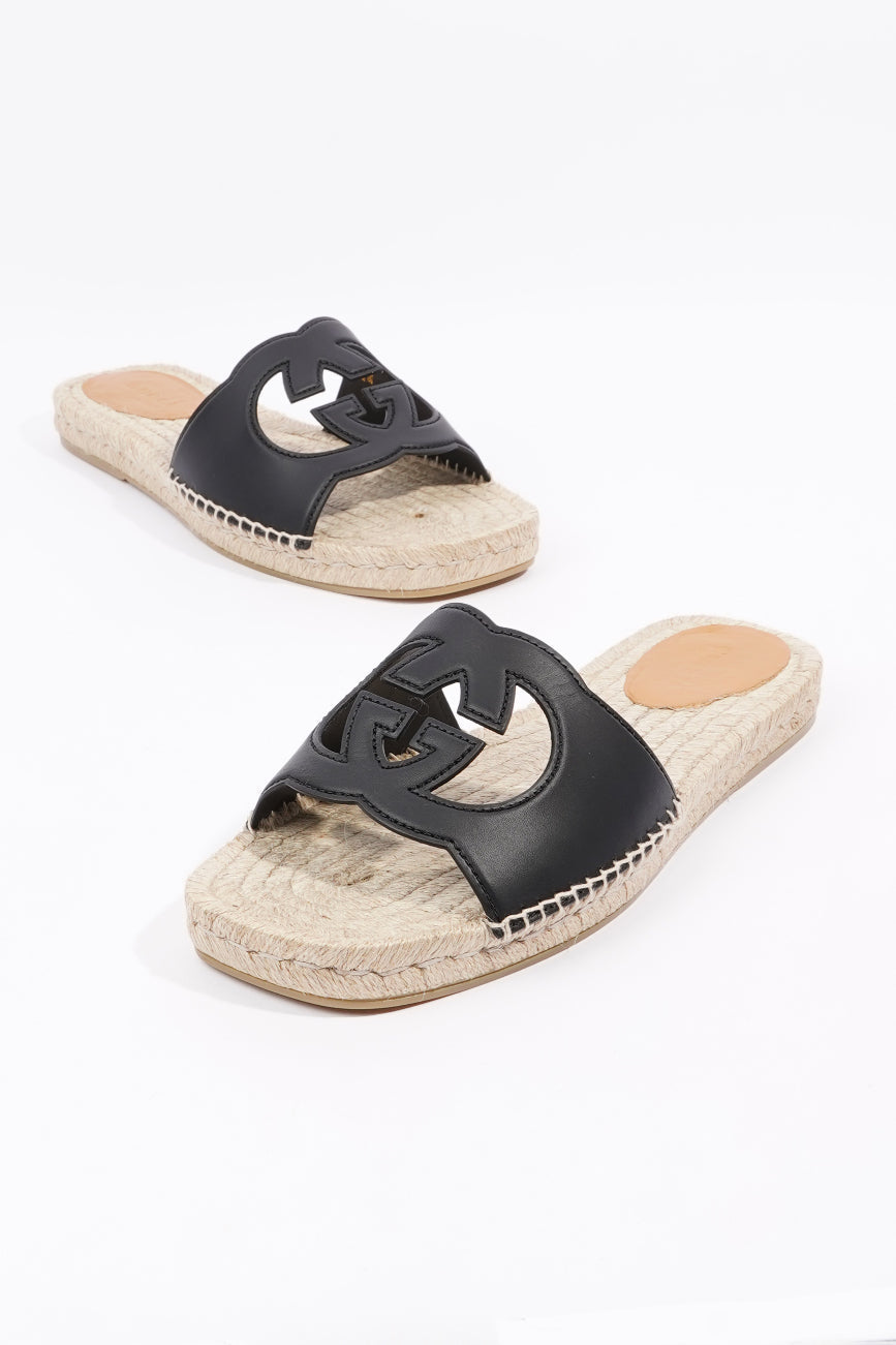 Gucci Mens Interlocking G Cut-Out Slide Sandal Black EU 45 / UK 11