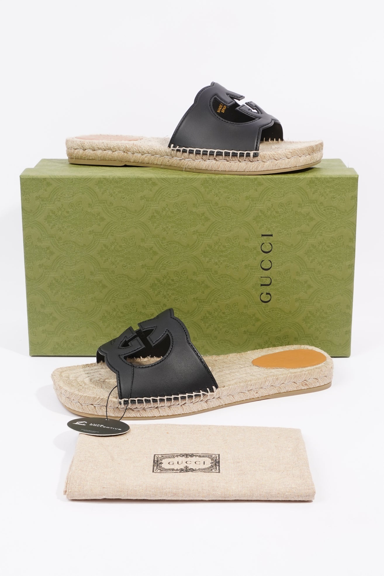 Gucci Mens Interlocking G Cut-Out Slide Sandal Black EU 45 / UK 11